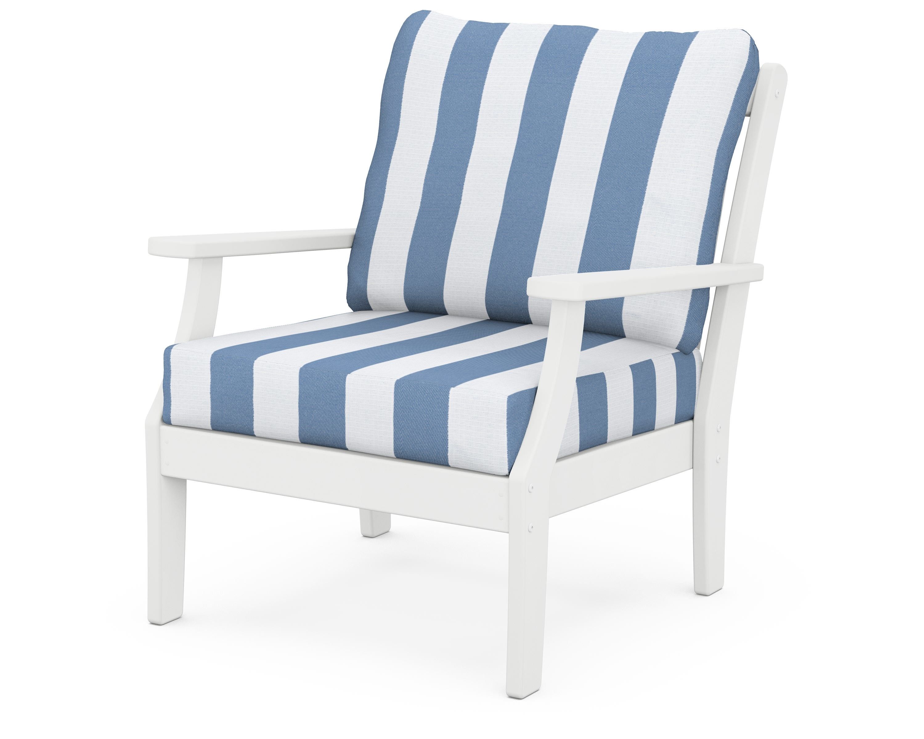 POLYWOOD® Braxton Deep Seating Chair in White / Cabana Stripe Sky Blue
