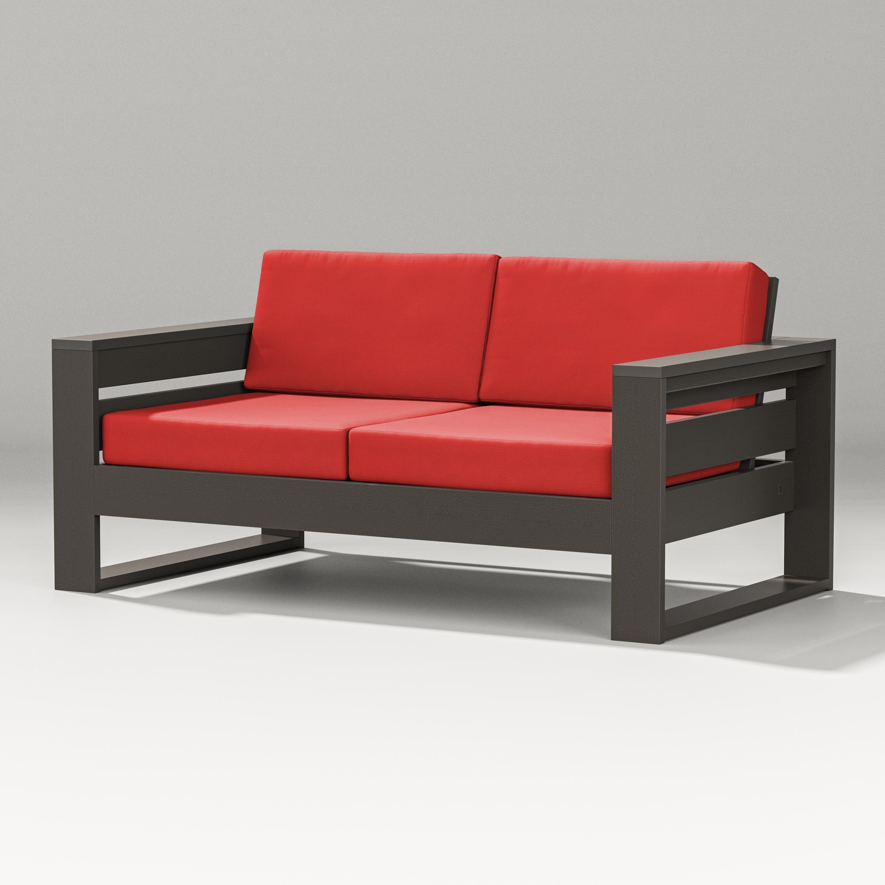 PW Designer Series Latitude Loveseat in Vintage Coffee / Crimson Linen