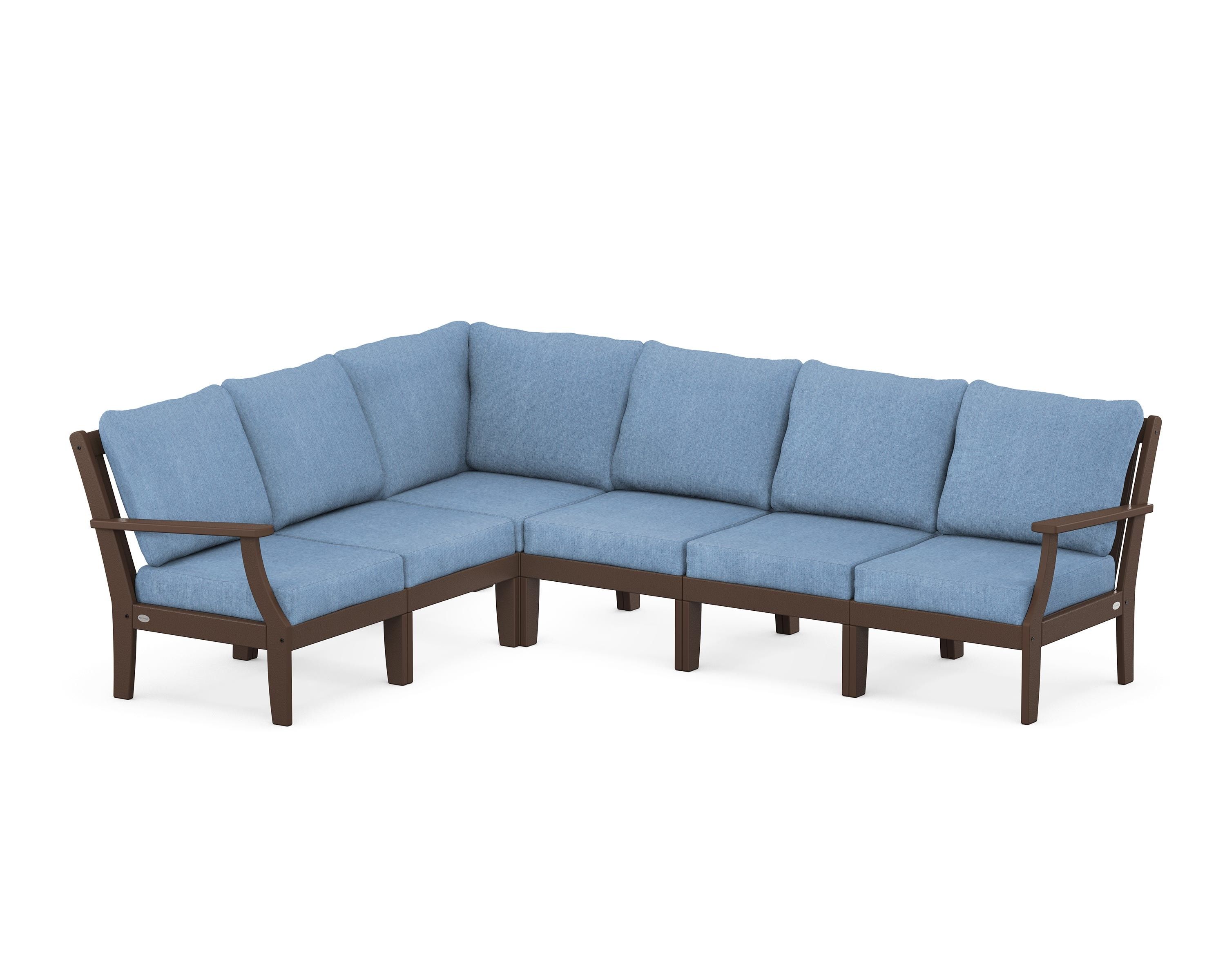 POLYWOOD® Braxton Modular 6-Piece Deep Seating Set in Mahogany / Sky Blue