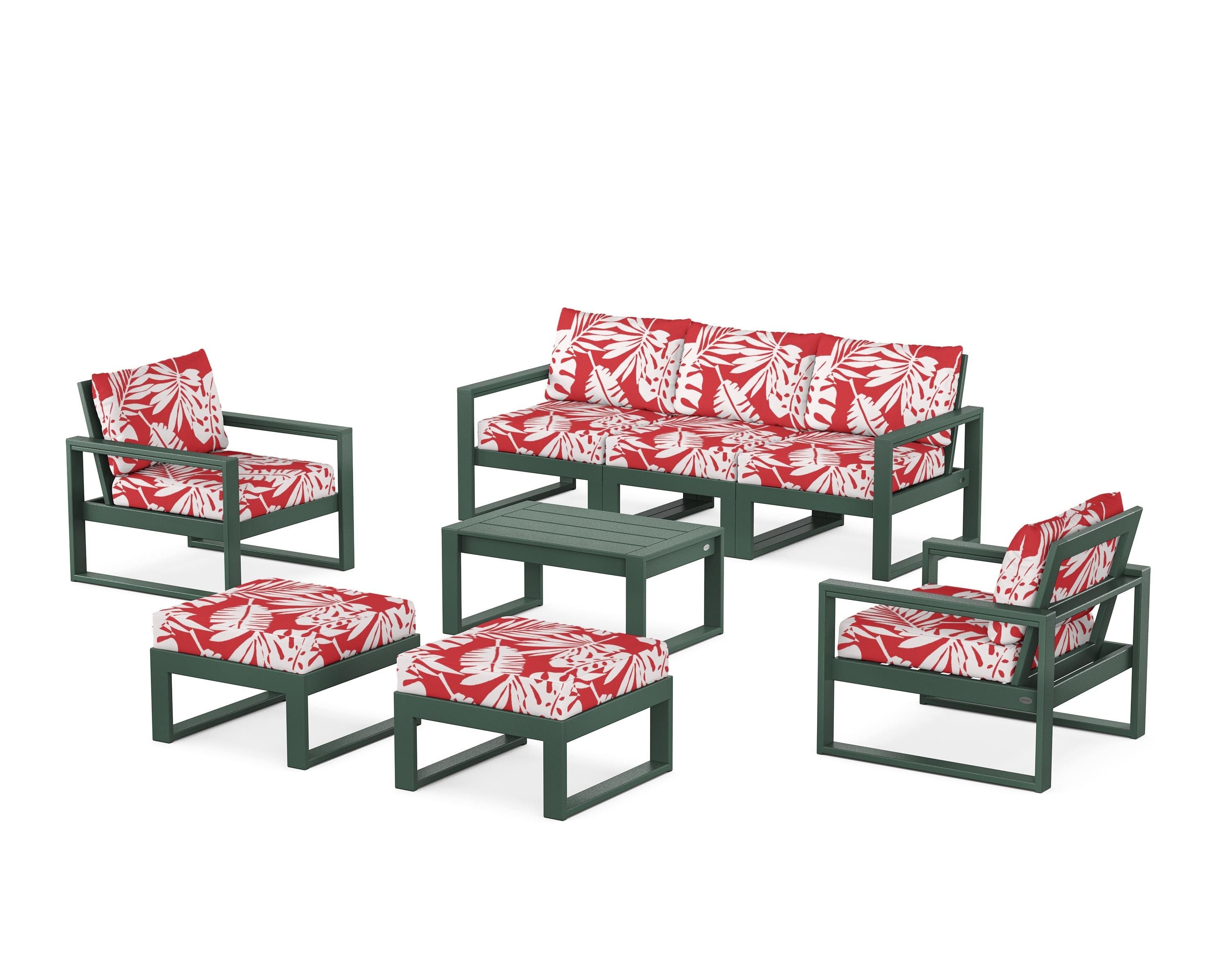 POLYWOOD® EDGE Sectional 8-Piece Lounge Sofa Set in Green / Leaf Crimson