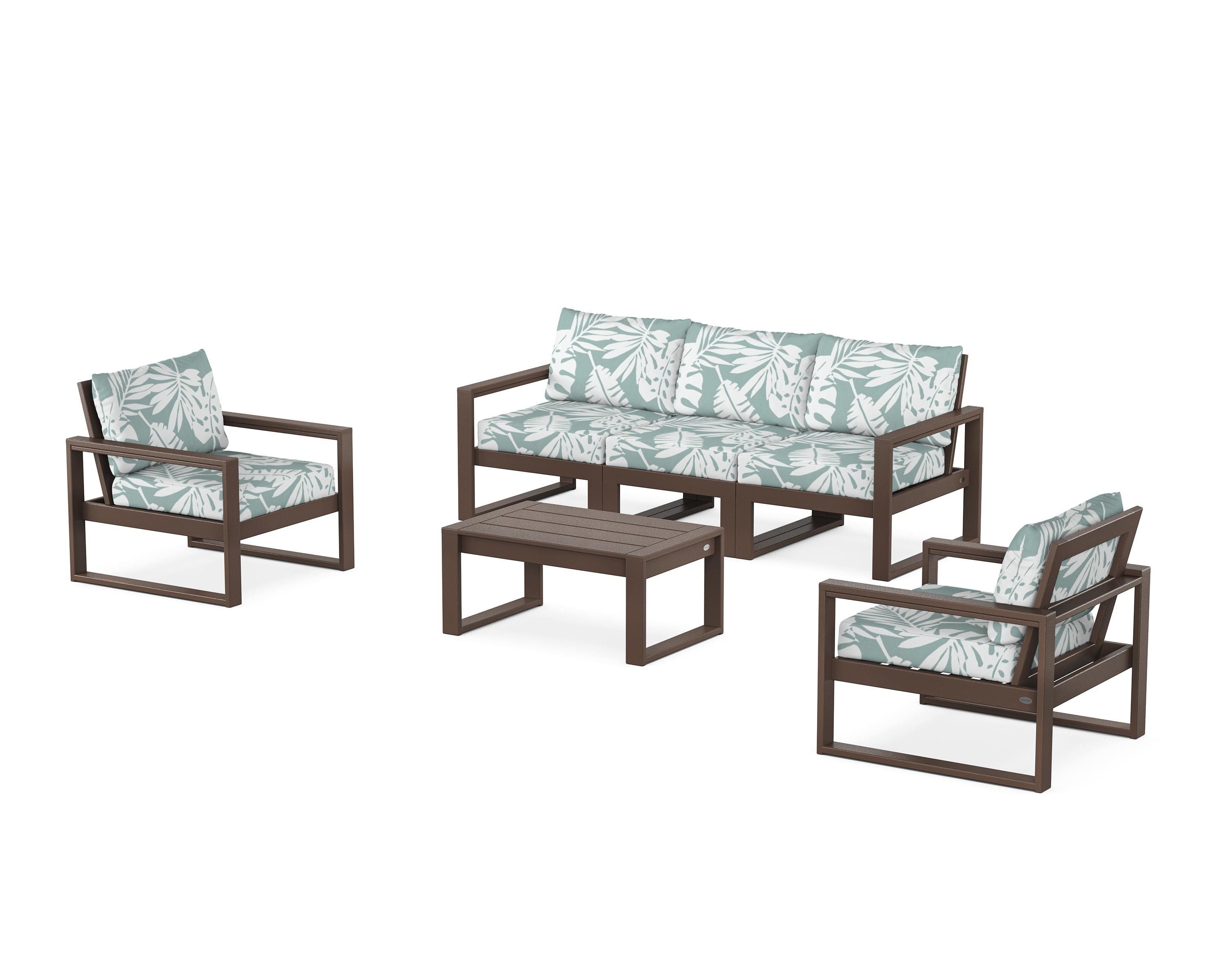 POLYWOOD® EDGE Sectional 4-Piece Deep Seating Set with Sofa in Mahogany / Leaf Glacier Spa
