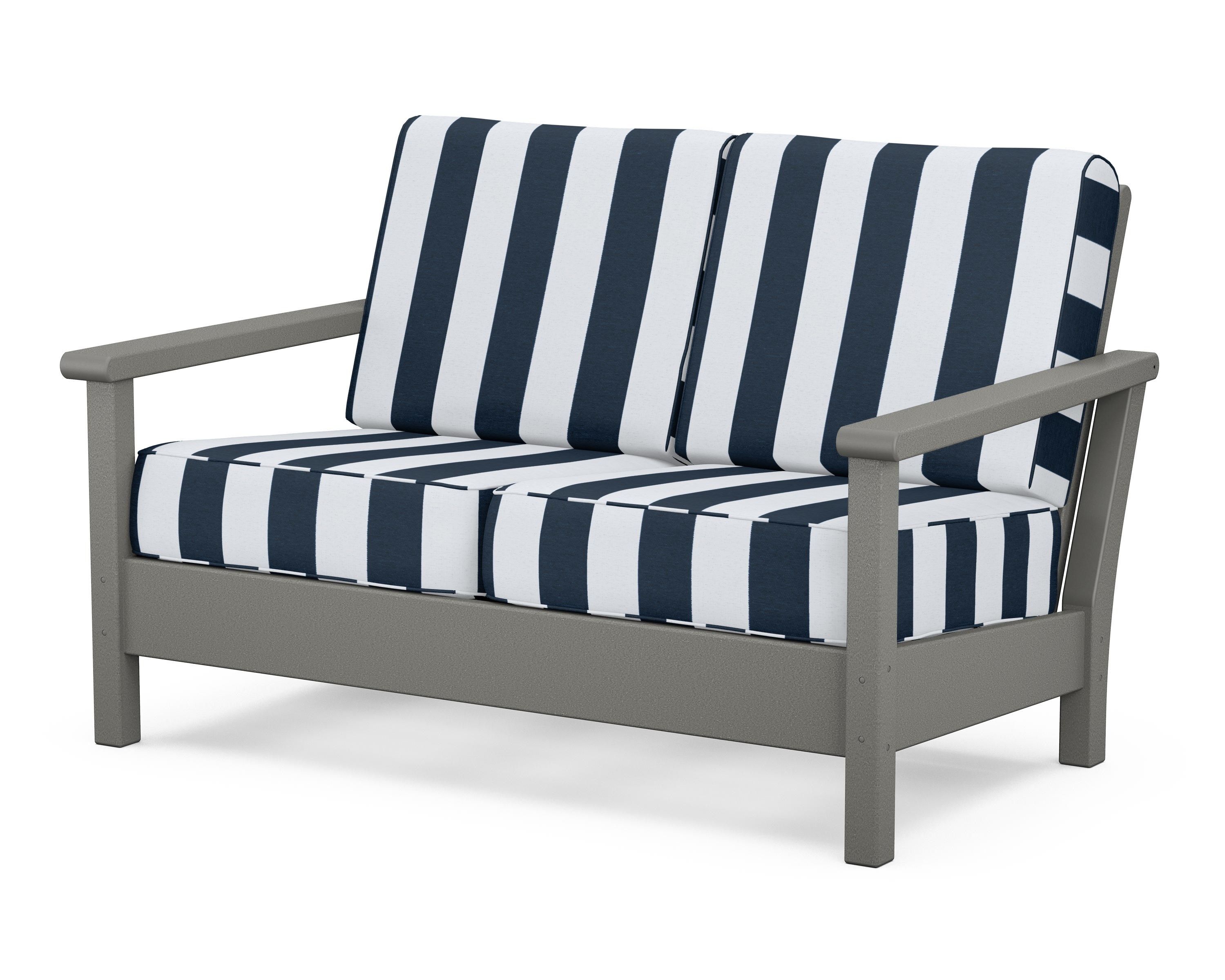 POLYWOOD® Harbour Deep Seating Loveseat in Slate Grey / Cabana Stripe Marine Indigo