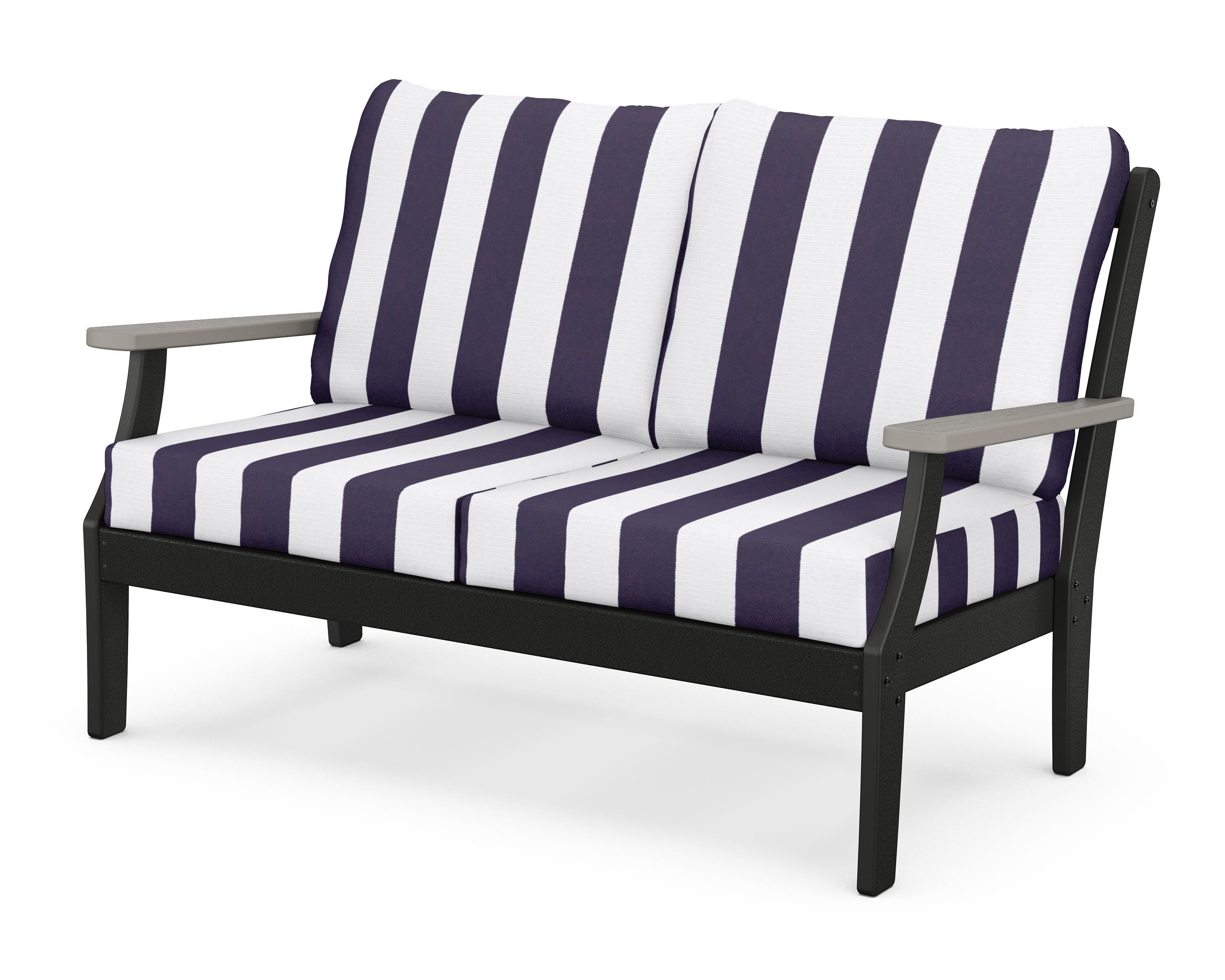 POLYWOOD® Braxton Deep Seating Loveseat in Black / Driftwood / Cabana Stripe Navy