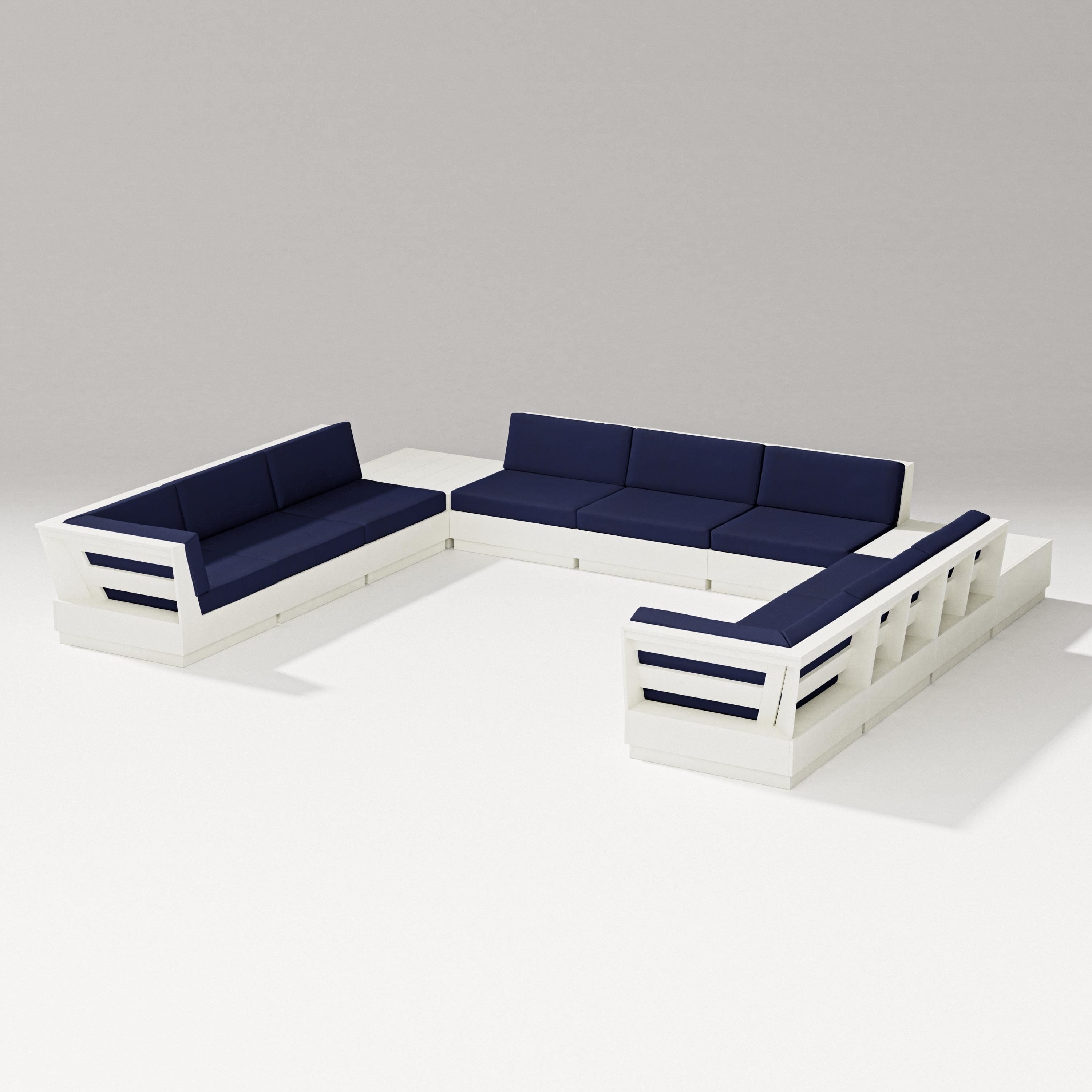 PW Designer Series Elevate 11-Piece U-Shaped Sofa Sectional in Vintage White / Navy