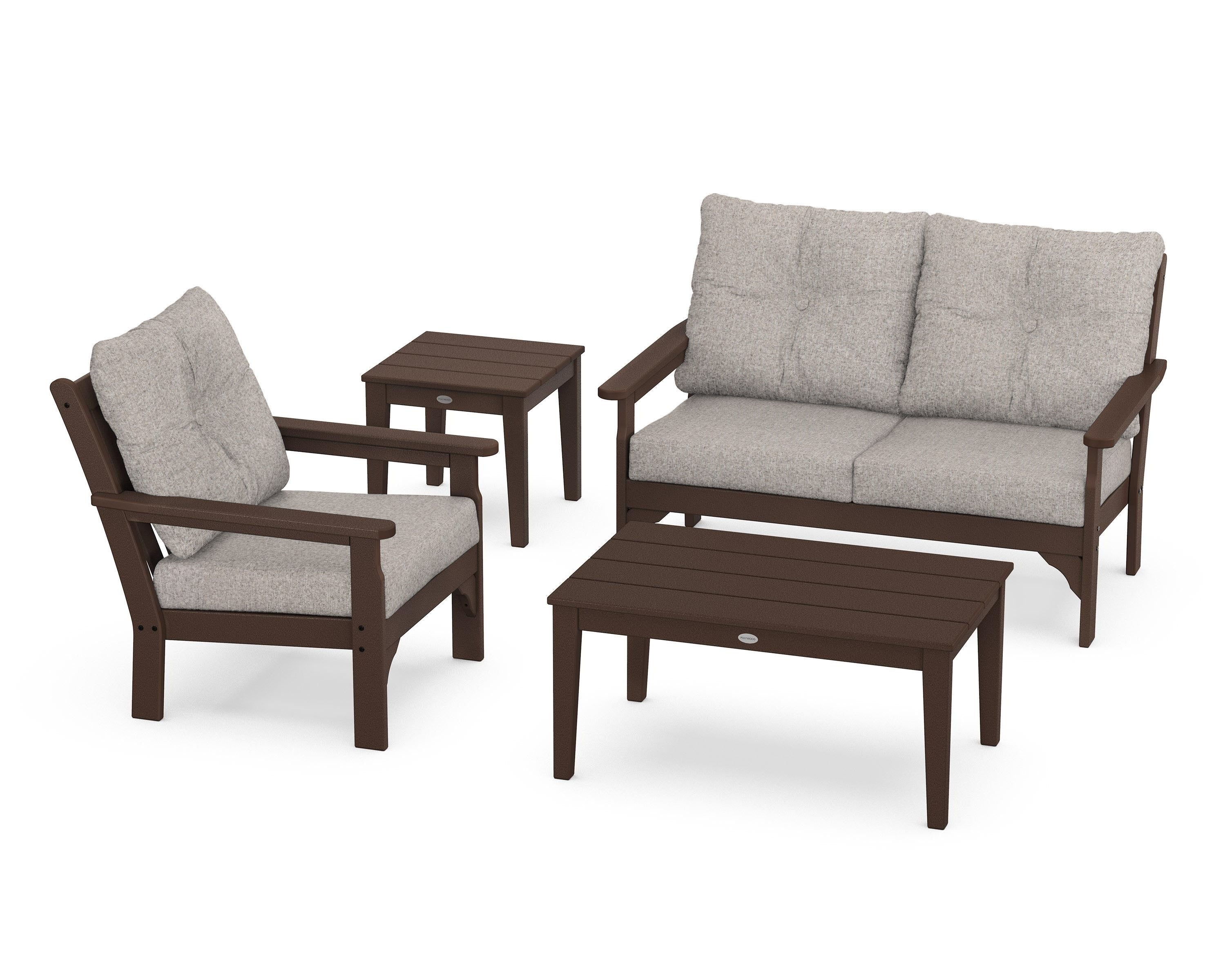 POLYWOOD® Vineyard 4-Piece Deep Seating Set in Mahogany / Weathered Tweed