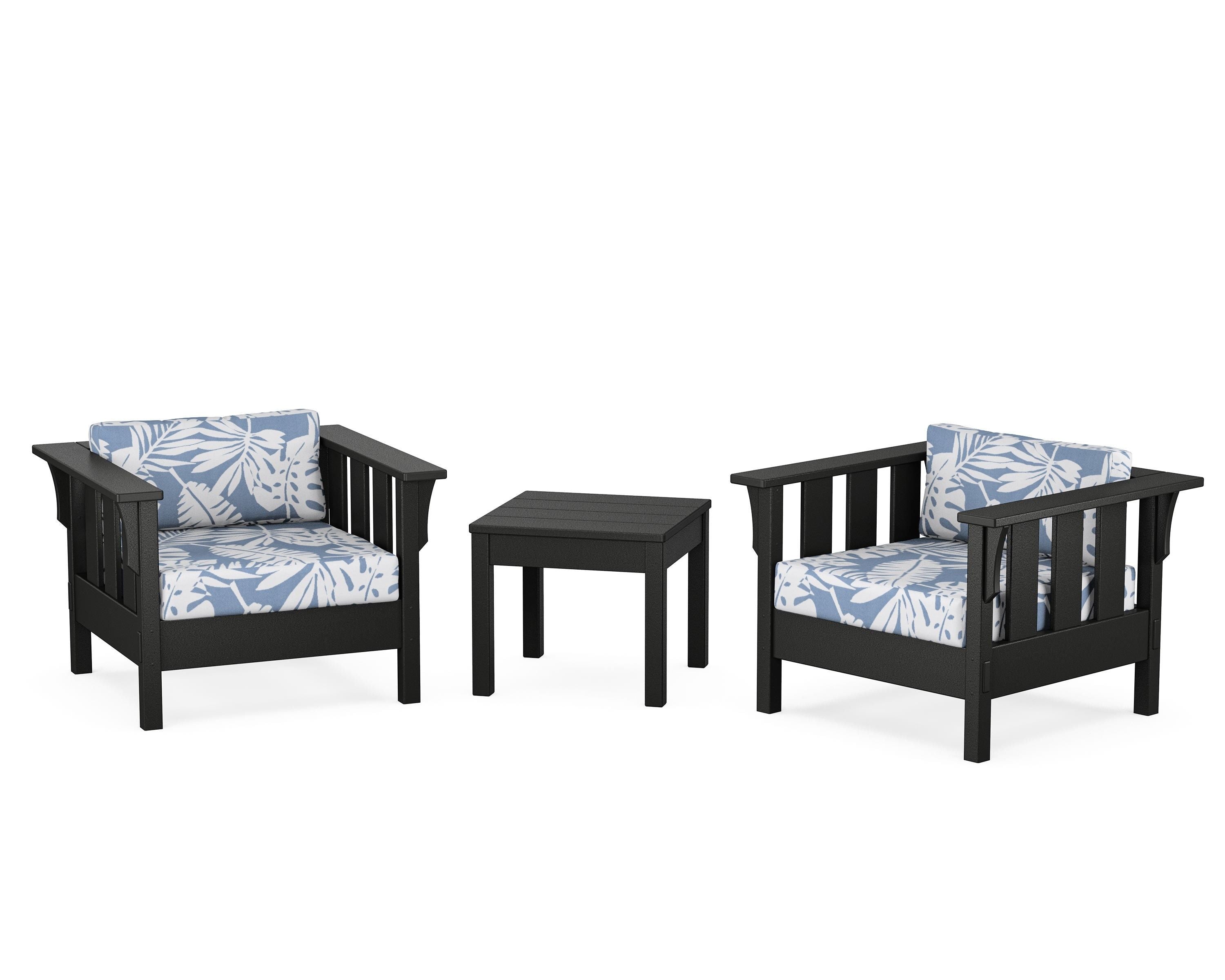Martha Stewart by POLYWOOD® Acadia 3-Piece Deep Seating Set in Black / Leaf Sky Blue