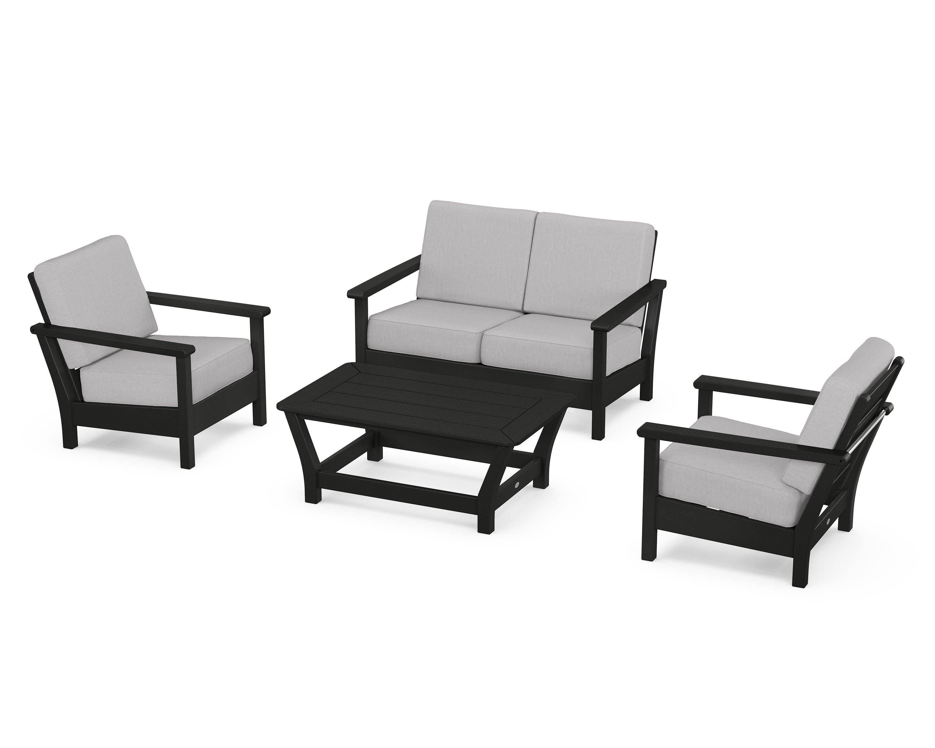 POLYWOOD® Harbour 4-Piece Deep Seating Set in Black / Granite