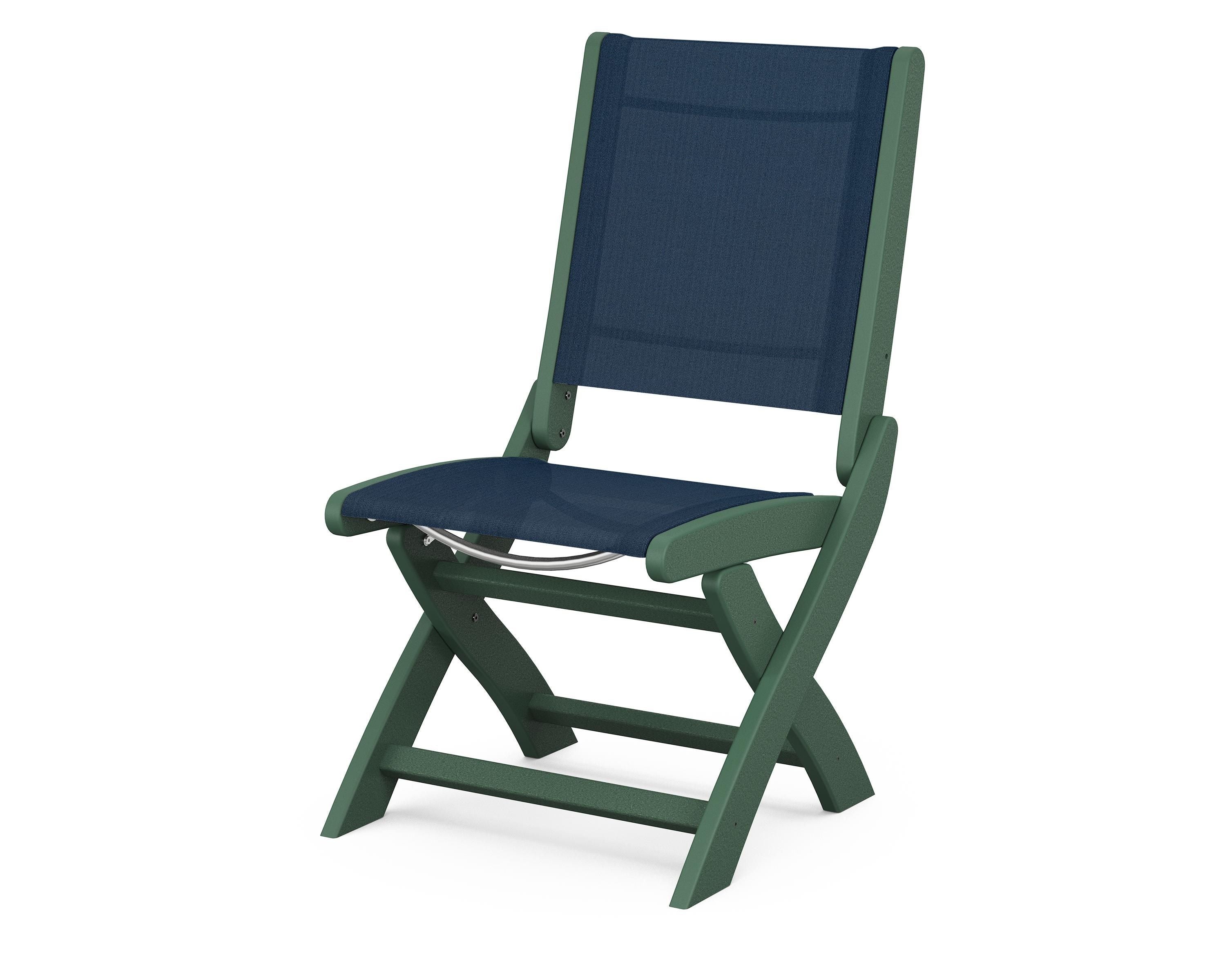 POLYWOOD® Coastal Folding Side Chair in Green / Navy Blue Sling