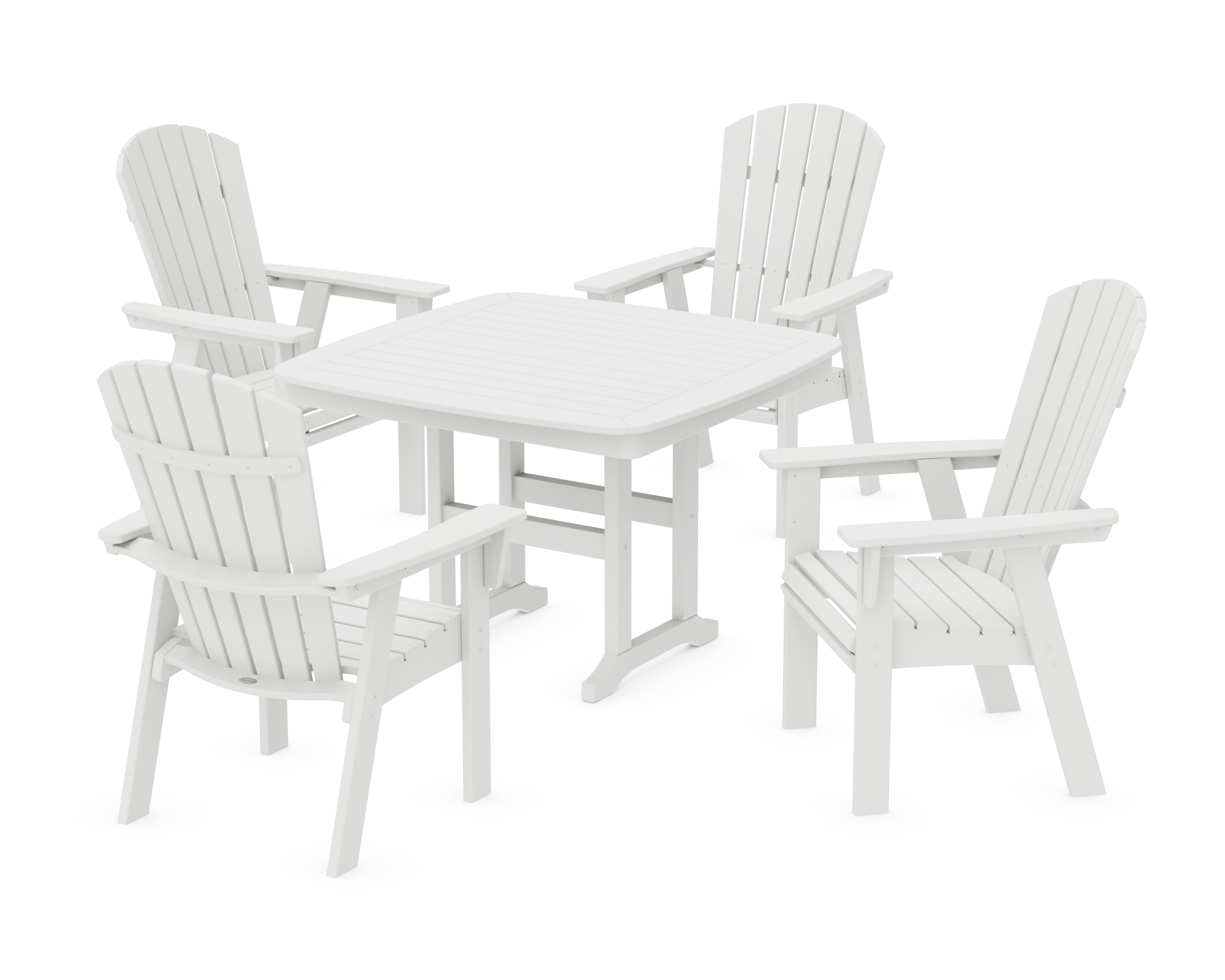 POLYWOOD® Nautical Curveback Adirondack 5-Piece Dining Set in White