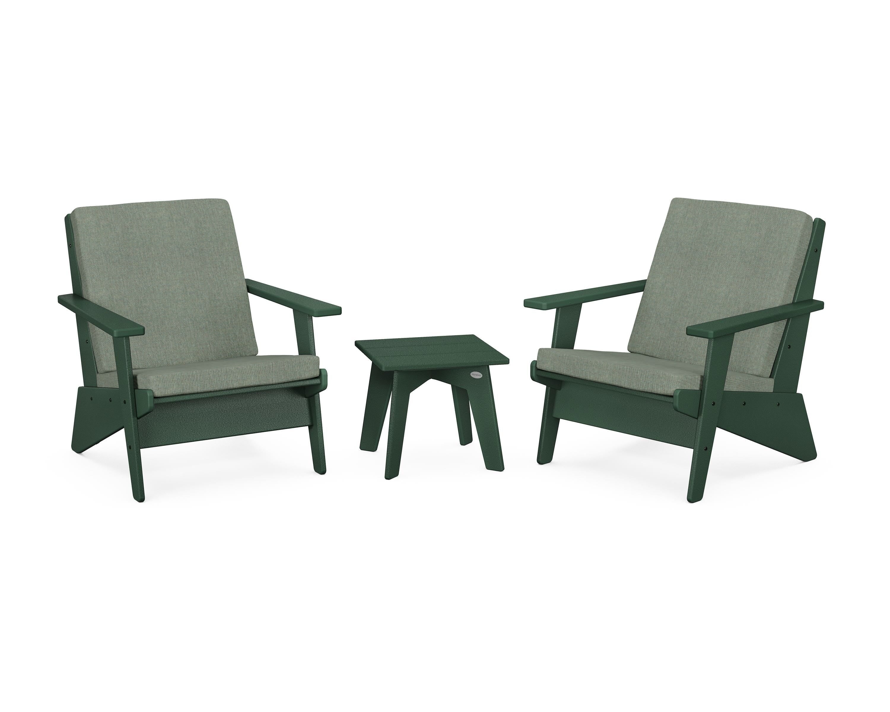 POLYWOOD® Riviera Modern Lounge 3-Piece Set in Green / Cast Sage