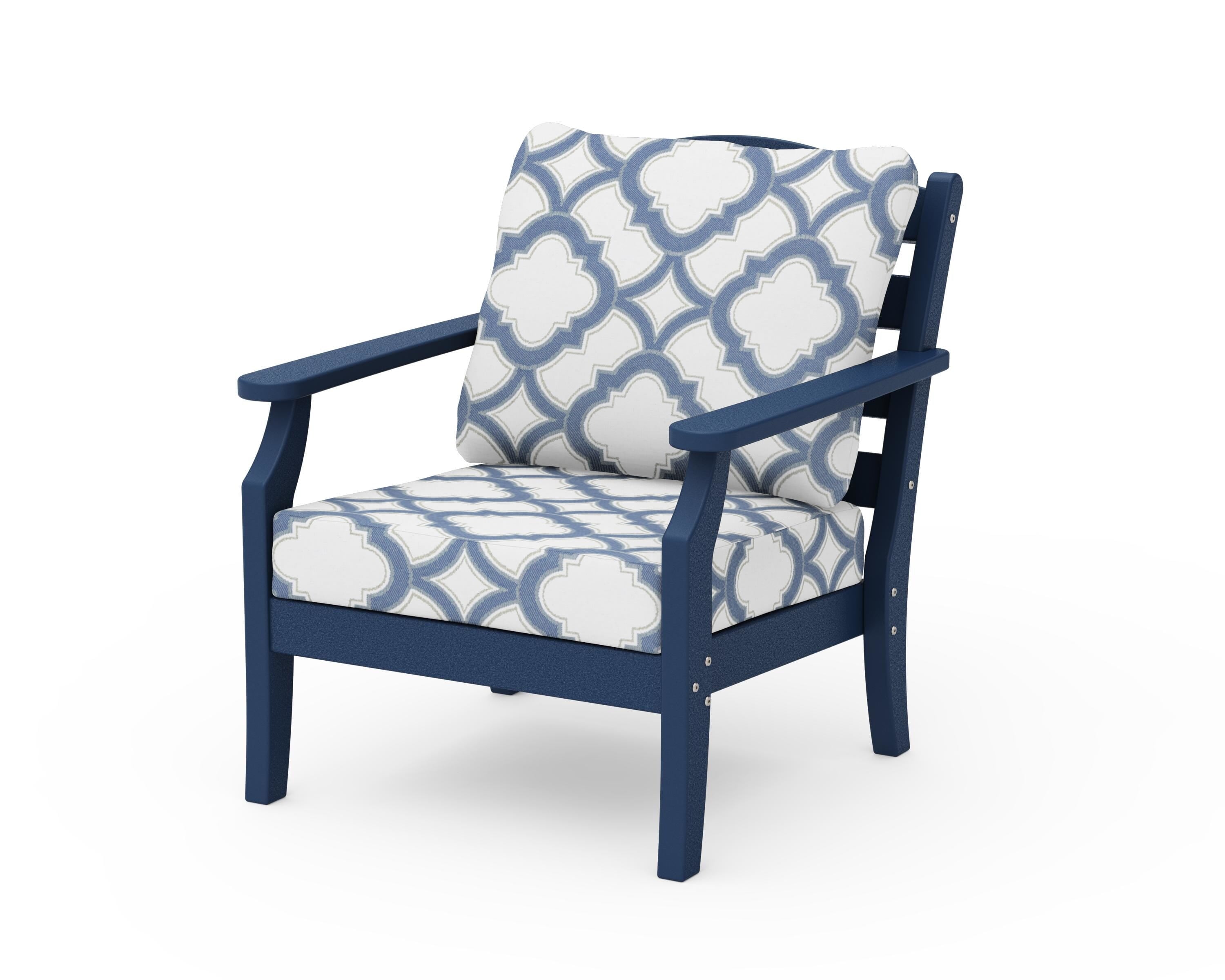 Draper James™ by POLYWOOD® Savannah Deep Seating Chair in Navy / Trellis Sky Blue