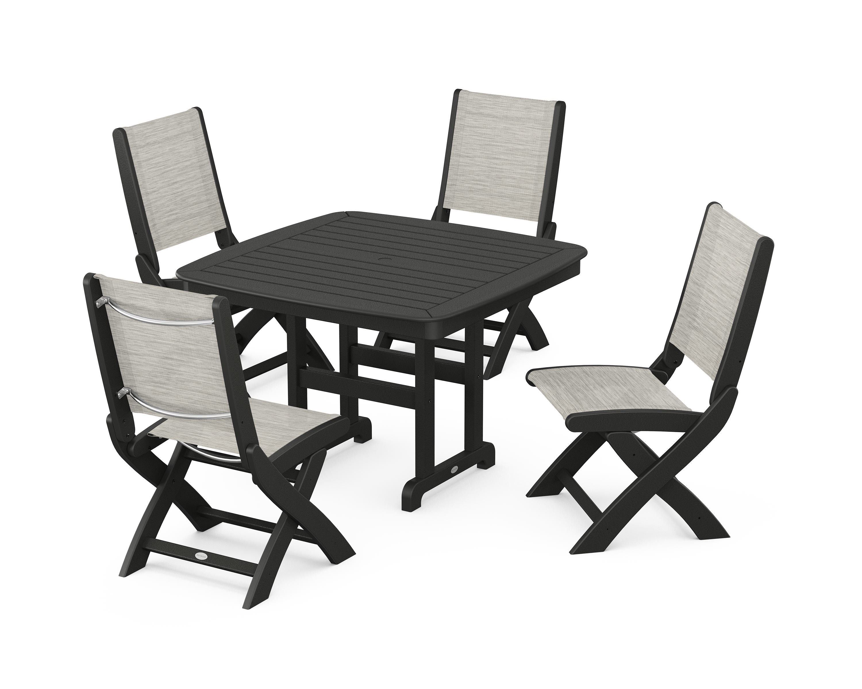POLYWOOD® Coastal Folding Side Chair 5-Piece Dining Set in Black / Birch Sling