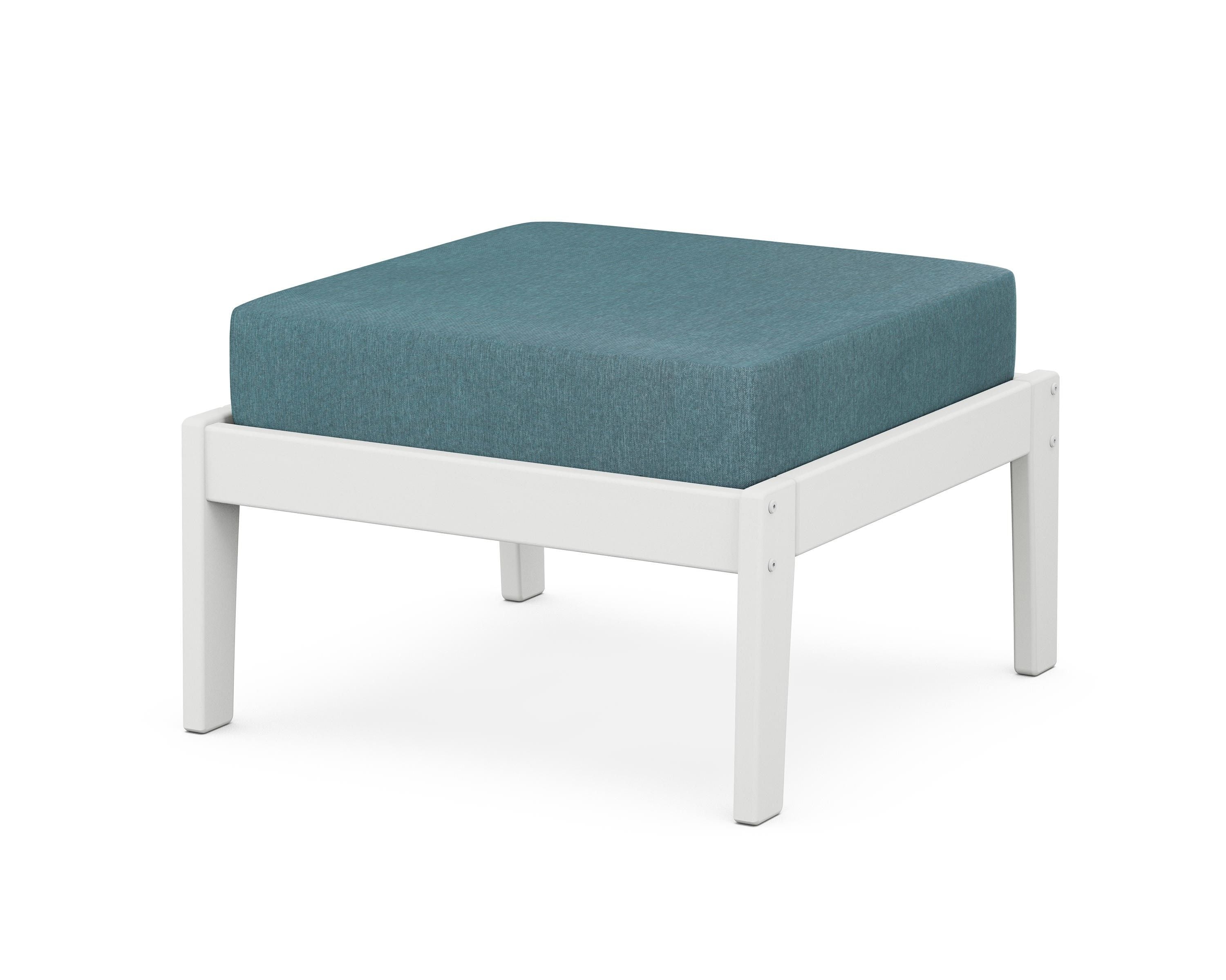 Unbranded Deep Seating Ottoman in White / Ocean Teal