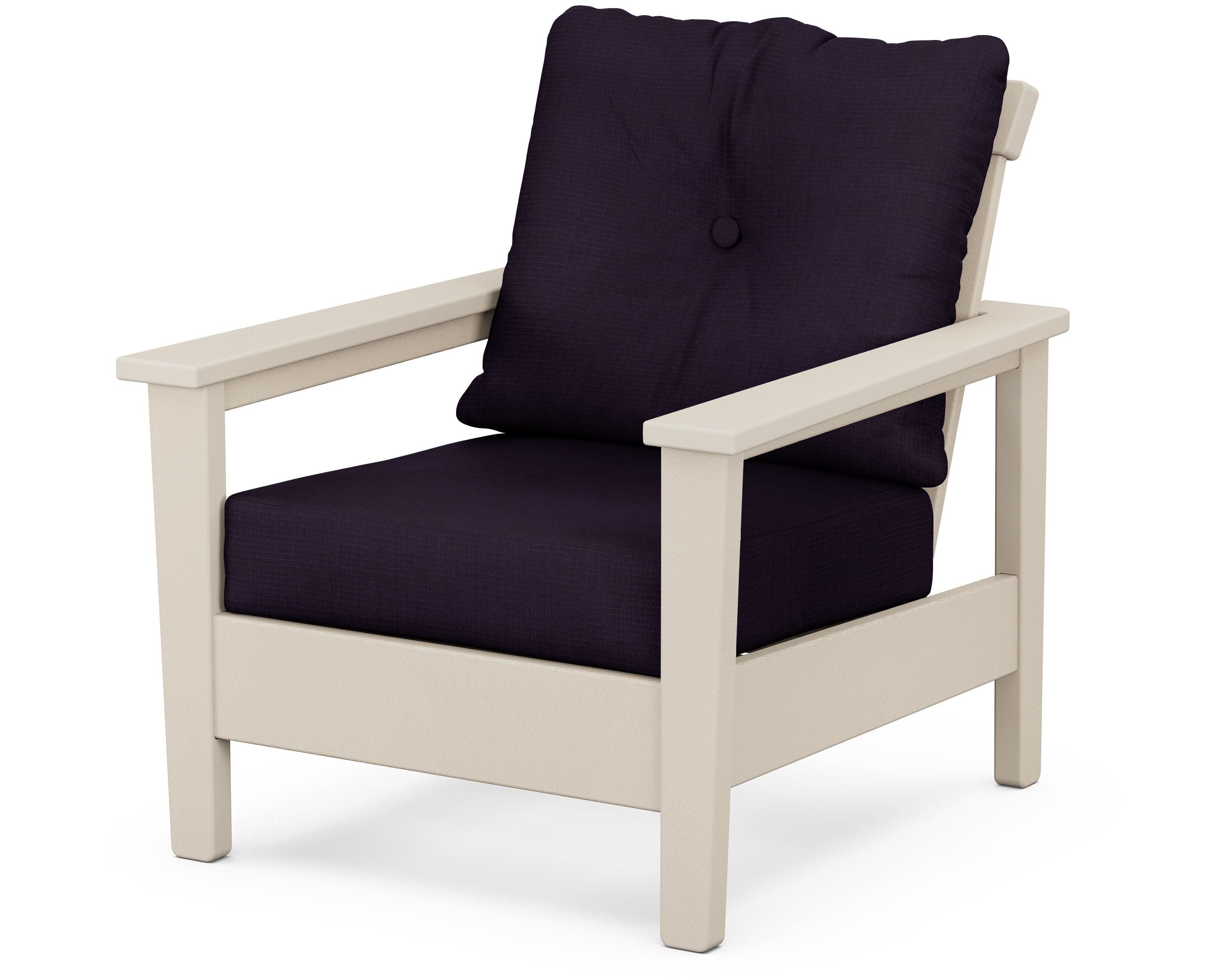 POLYWOOD® Prescott Deep Seating Chair in Sand / Navy Linen