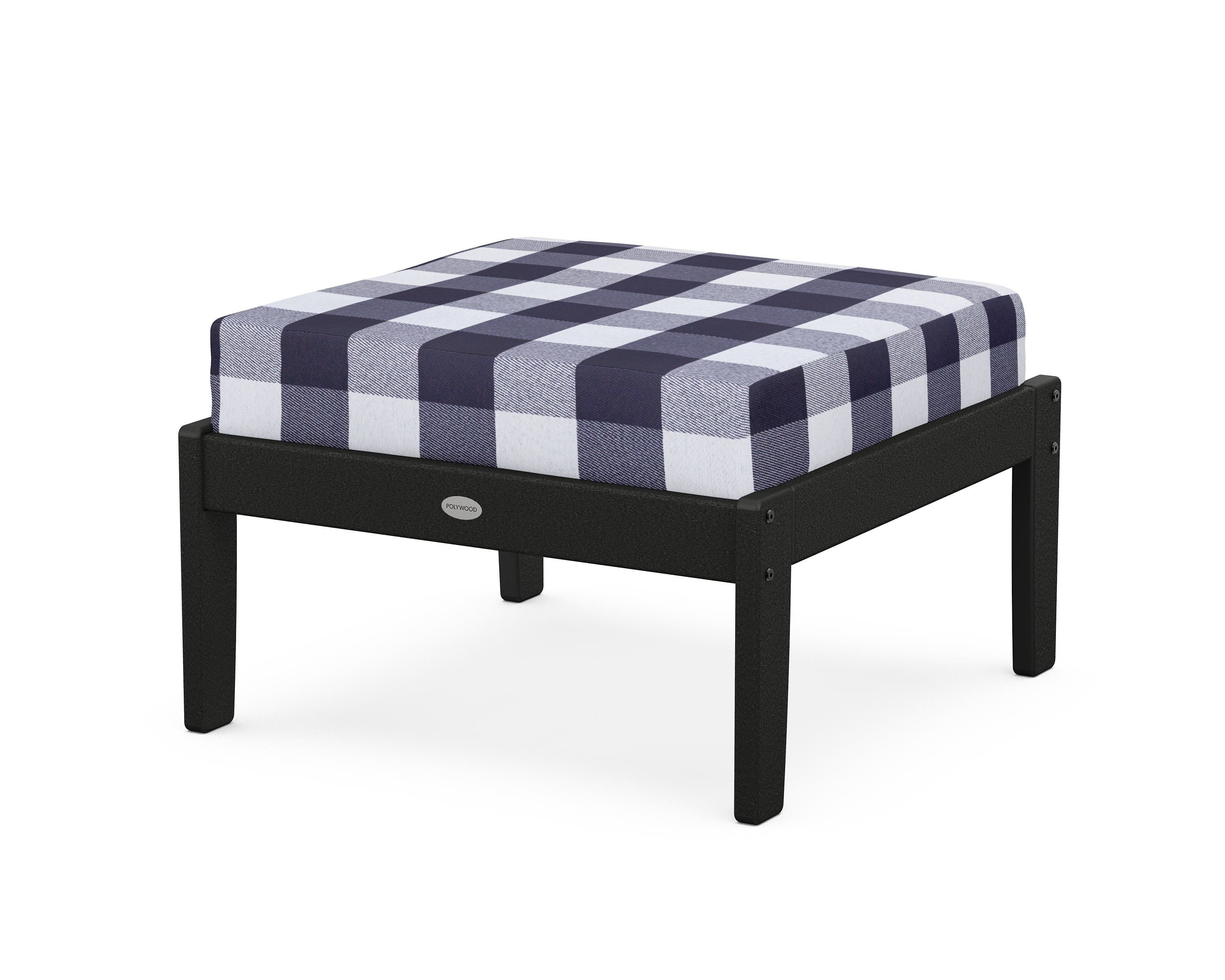 POLYWOOD® Braxton Deep Seating Ottoman in Black / Buffalo Plaid Navy