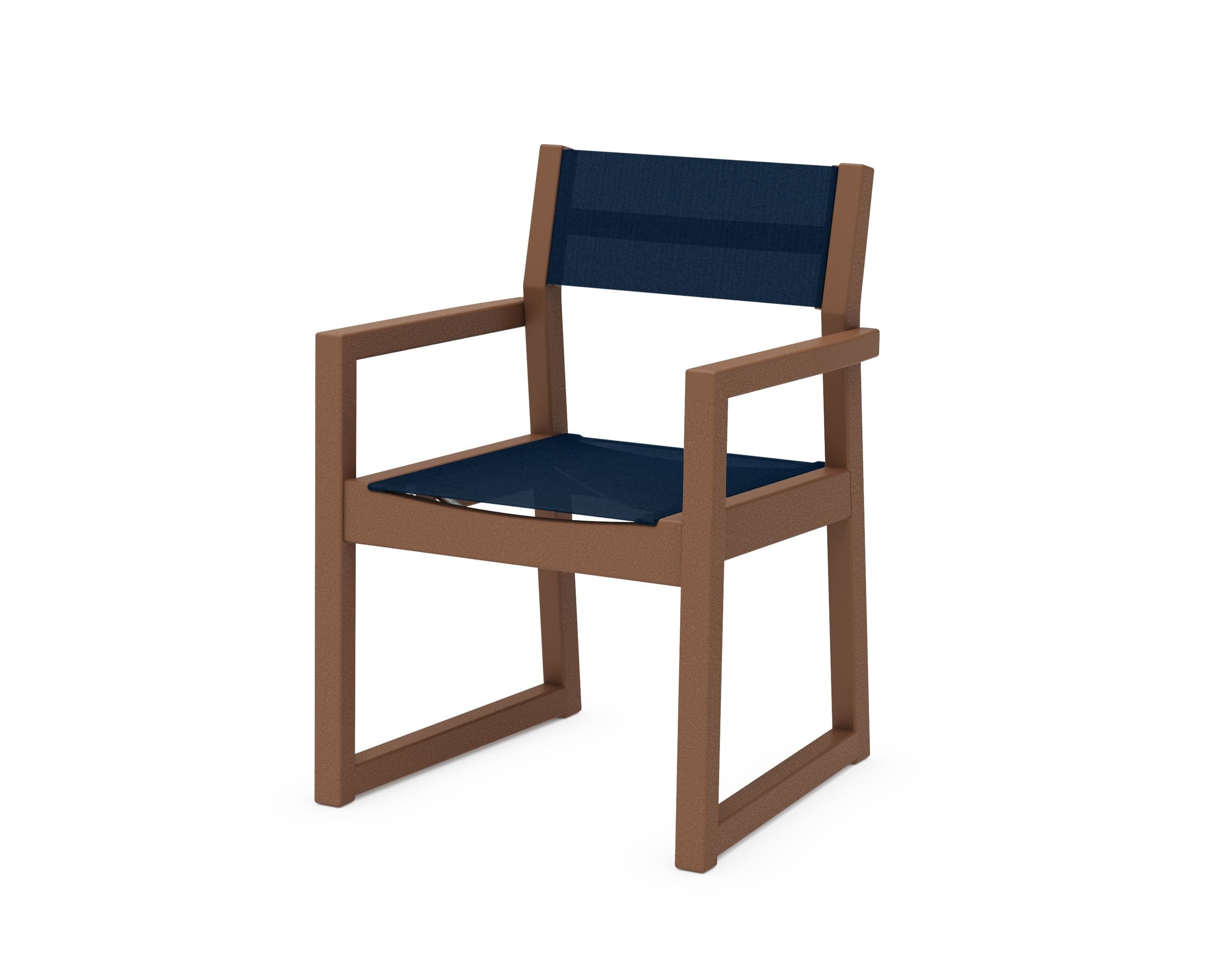 POLYWOOD® EDGE Sling Dining Arm Chair in Teak / Navy Blue Sling
