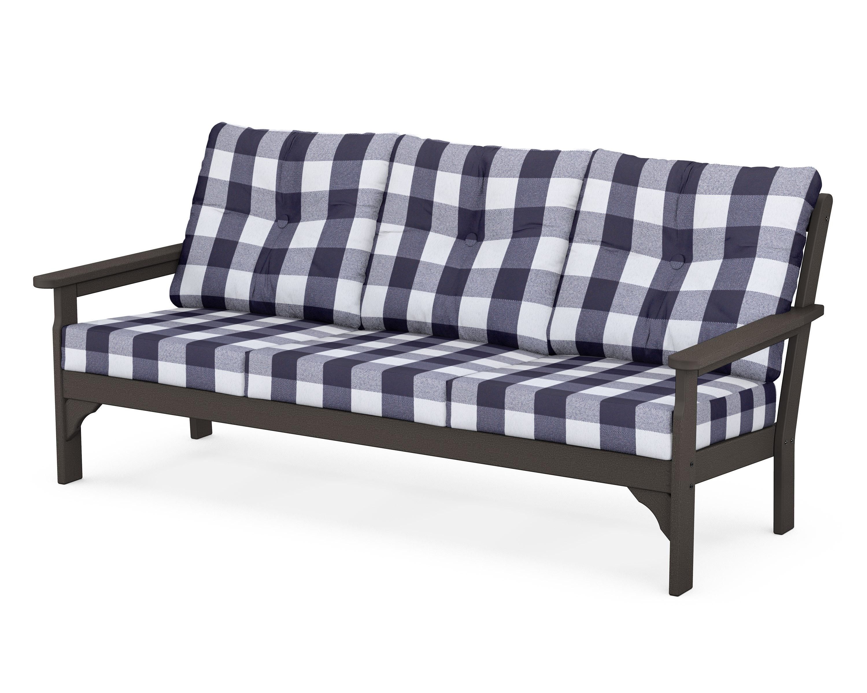 POLYWOOD® Vineyard Deep Seating Sofa in Vintage Coffee / Buffalo Plaid Navy