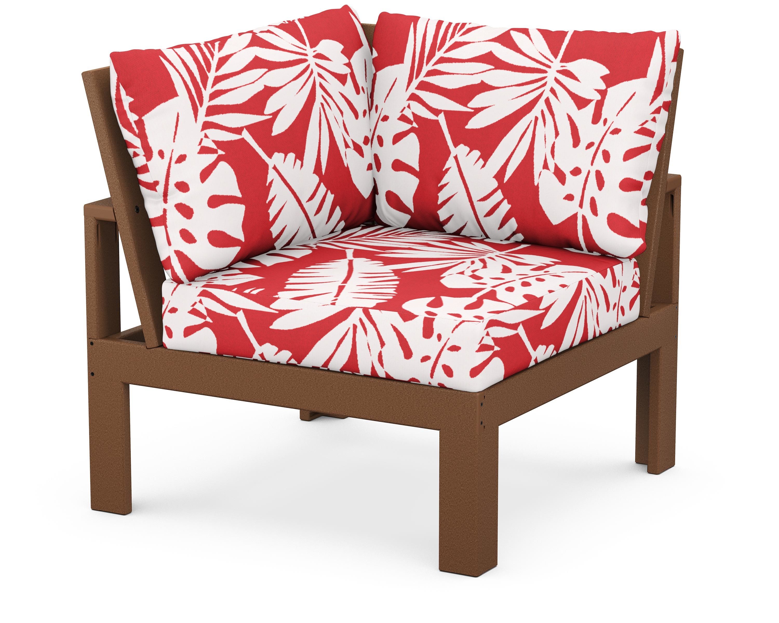 Unbranded Modular Corner Chair in Teak / Leaf Crimson