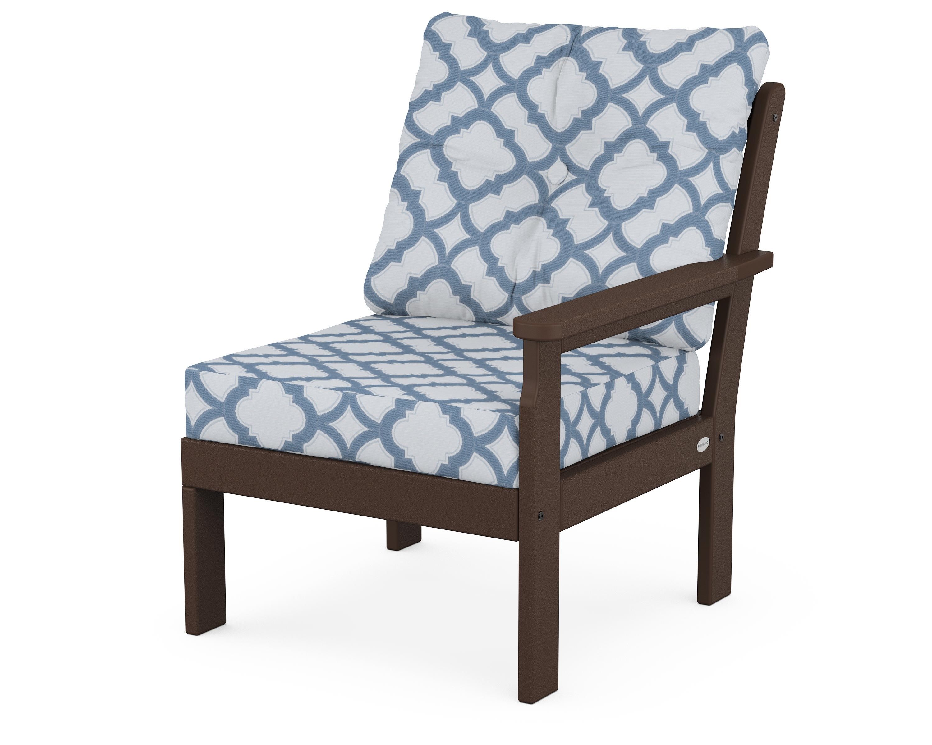 POLYWOOD® Vineyard Modular Right Arm Chair in Mahogany / Trellis Sky Blue