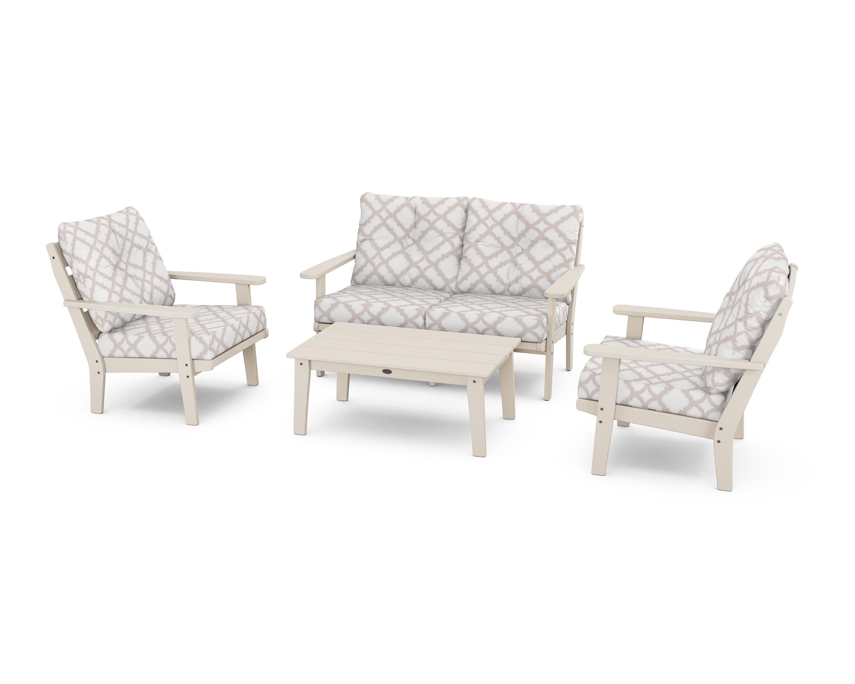 POLYWOOD® Lakeside 4-Piece Deep Seating Set in Sand / Trellis Dune Burlap
