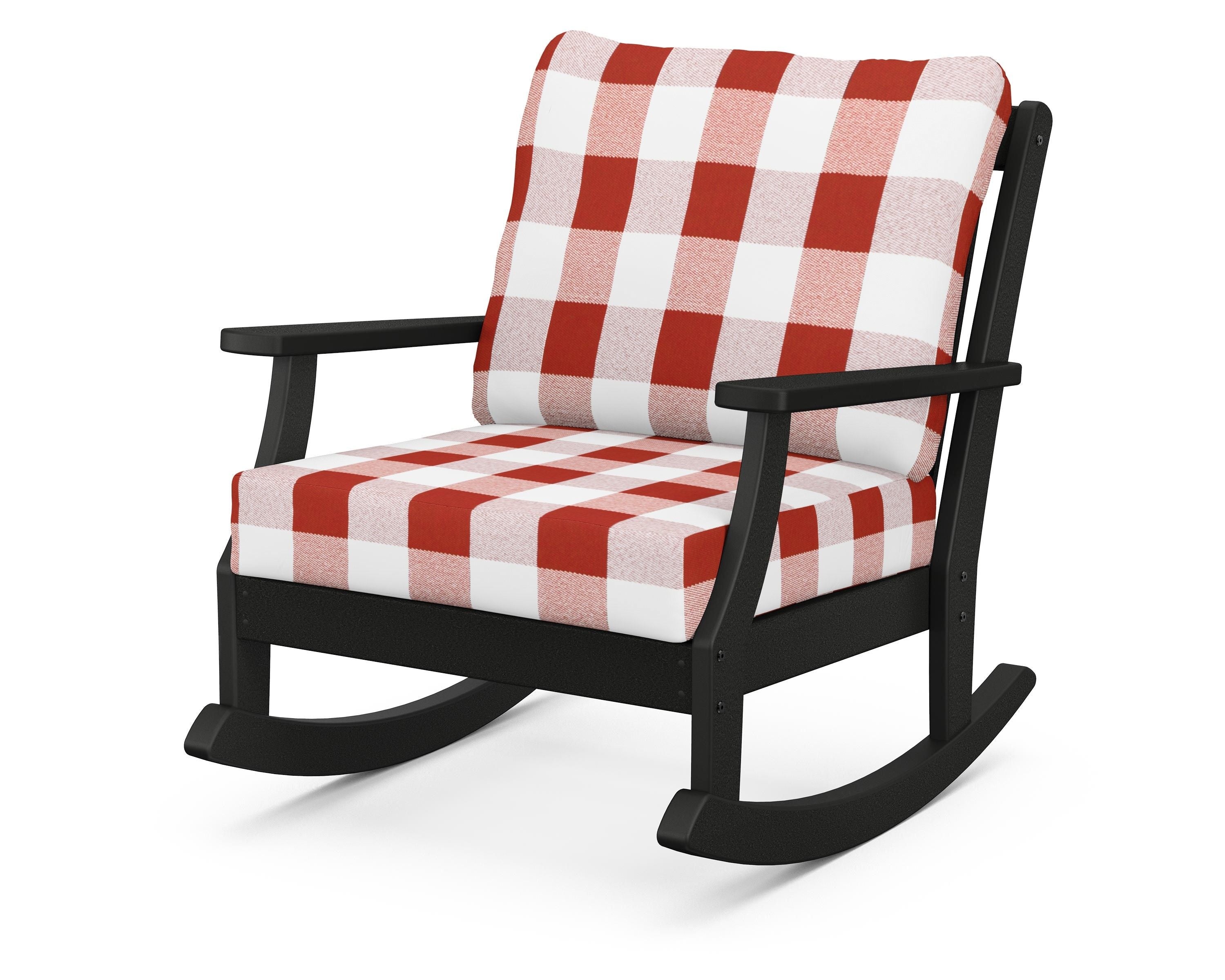 POLYWOOD® Braxton Deep Seating Rocking Chair in Black / Buffalo Plaid Crimson