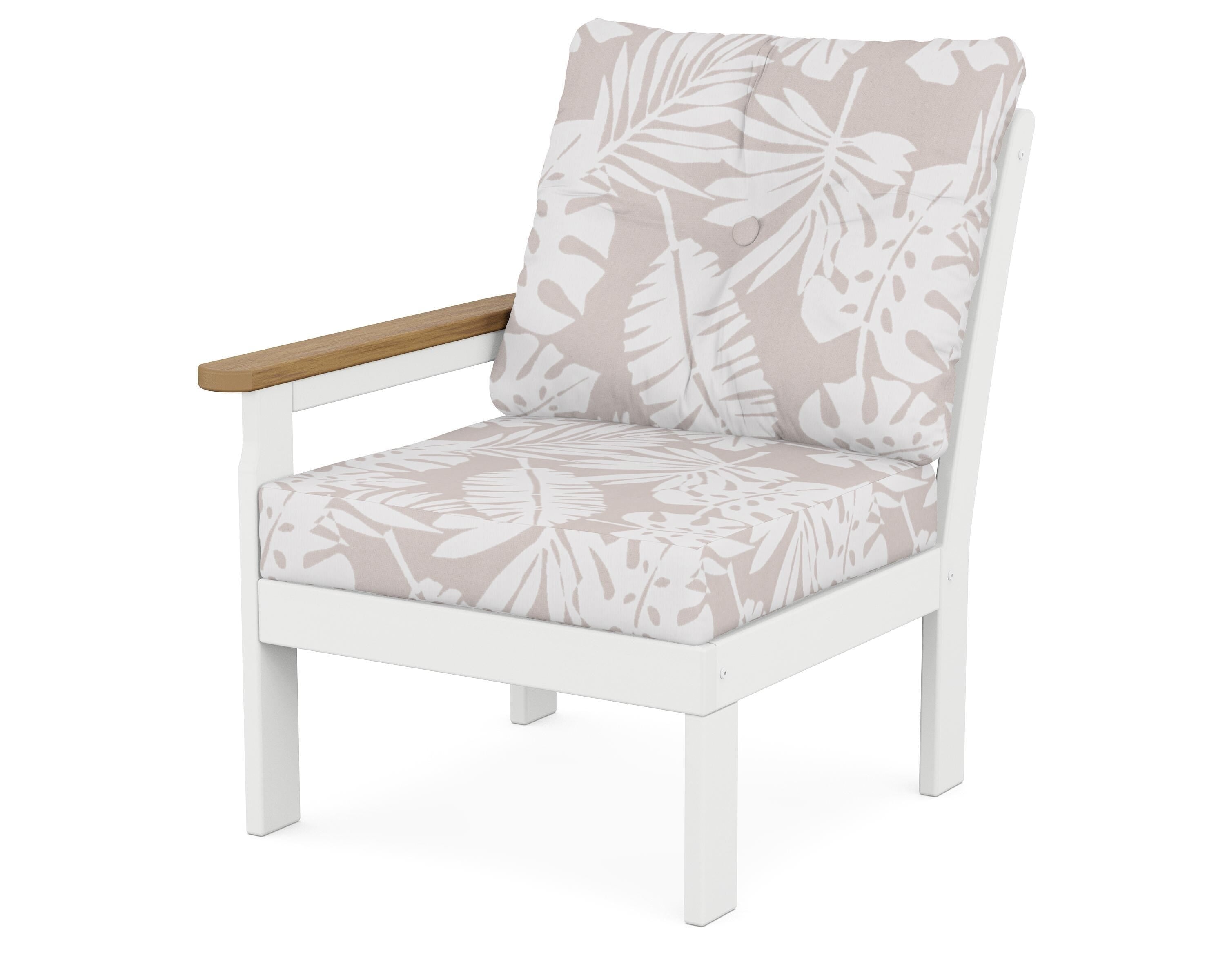 POLYWOOD® Vineyard Modular Left Arm Chair in White / Natural / Leaf Dune Burlap