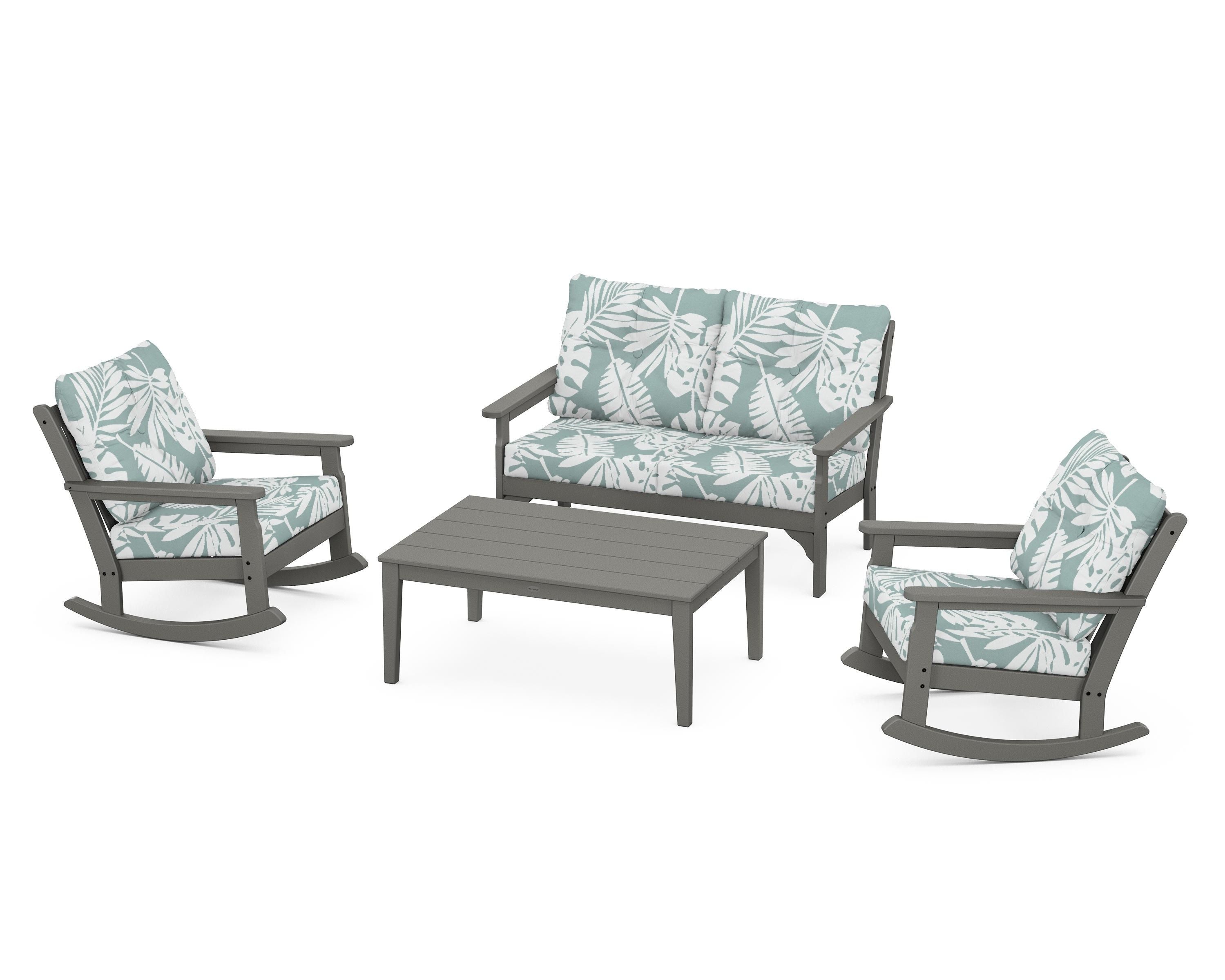 POLYWOOD® Vineyard 4-Piece Deep Seating Rocking Chair Set in Slate Grey / Leaf Glacier Spa