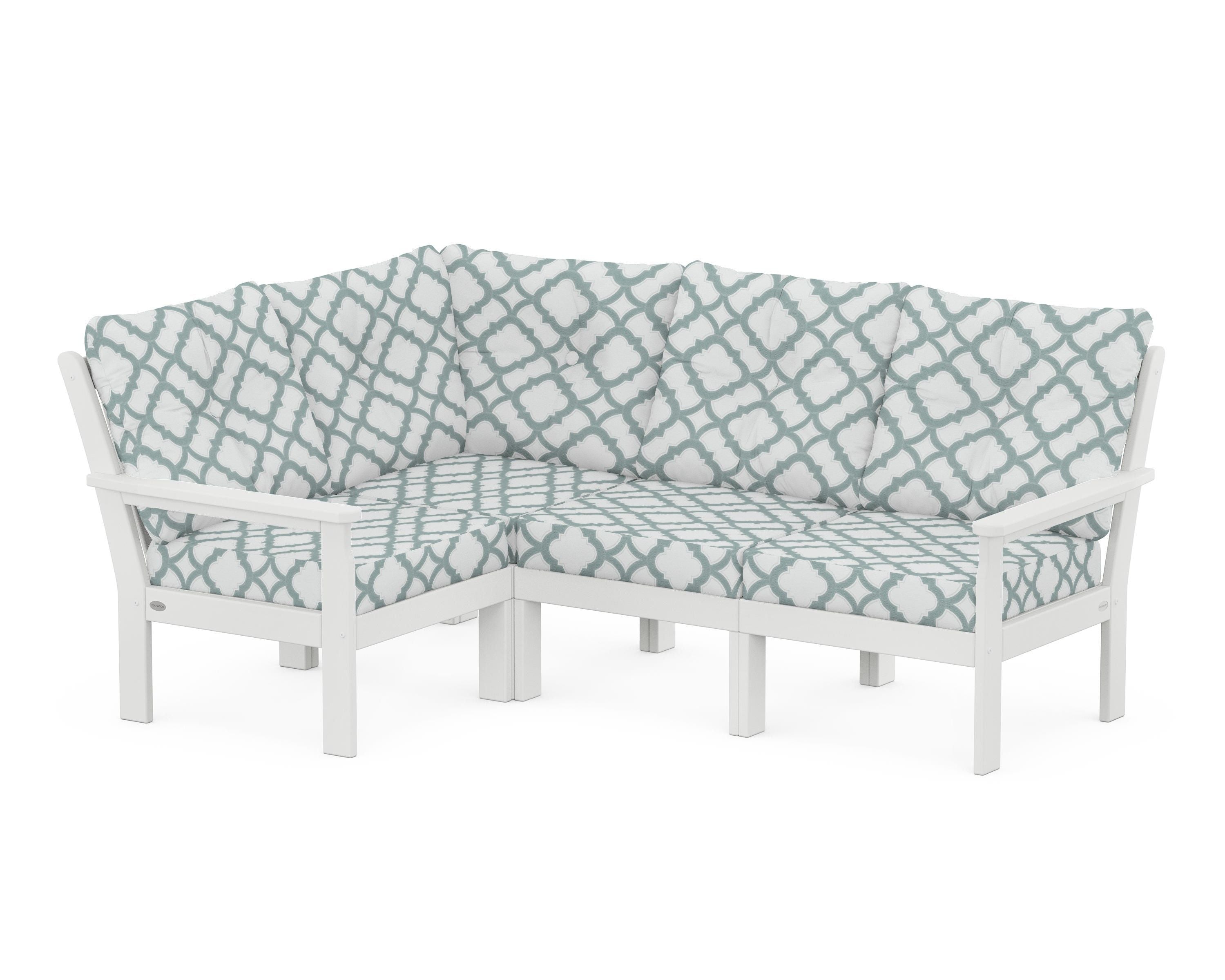 POLYWOOD® Vineyard 4-Piece Sectional in White / Trellis Glacier Spa