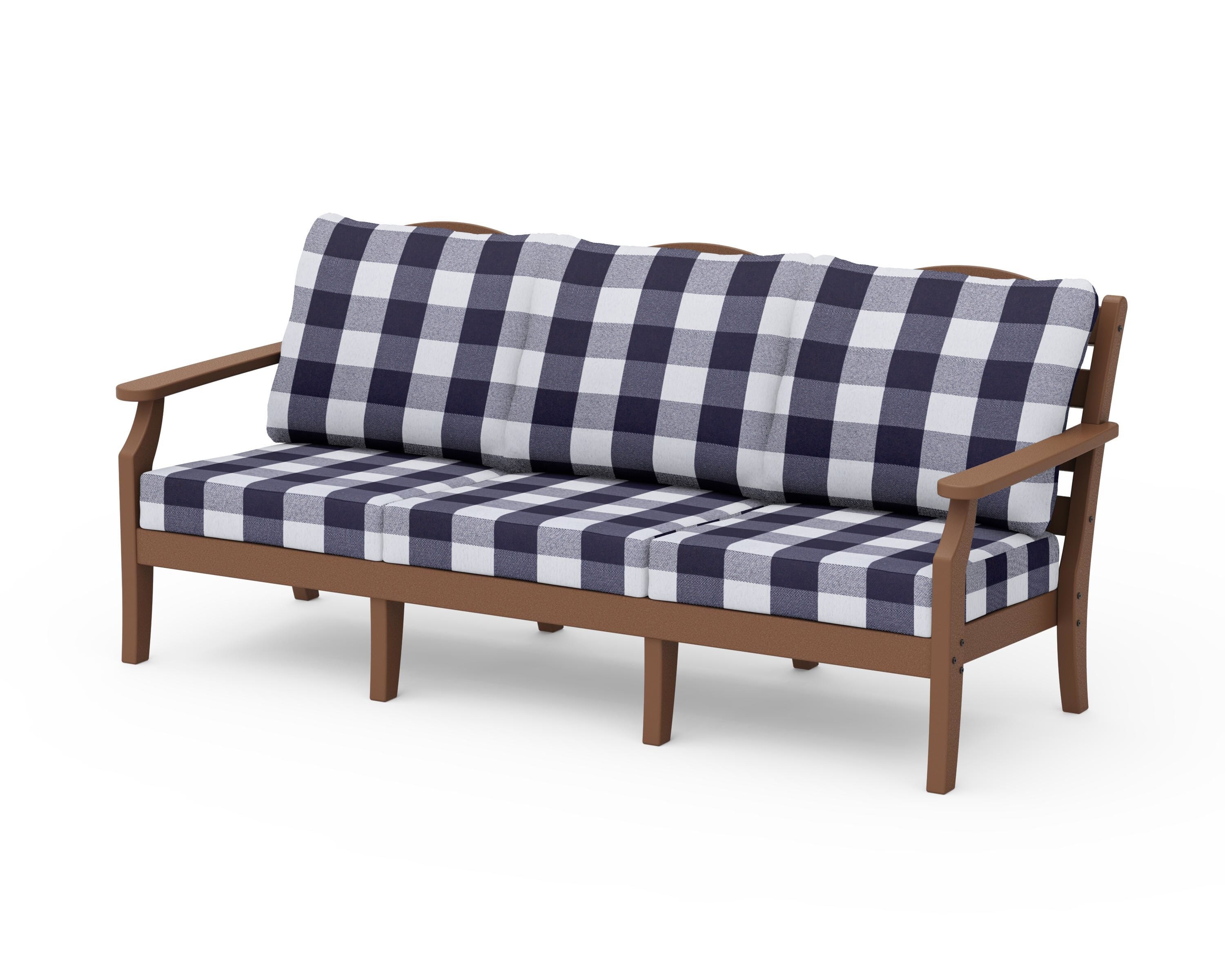 Draper James™ by POLYWOOD® Savannah Deep Seating Sofa in Teak / Buffalo Plaid Navy