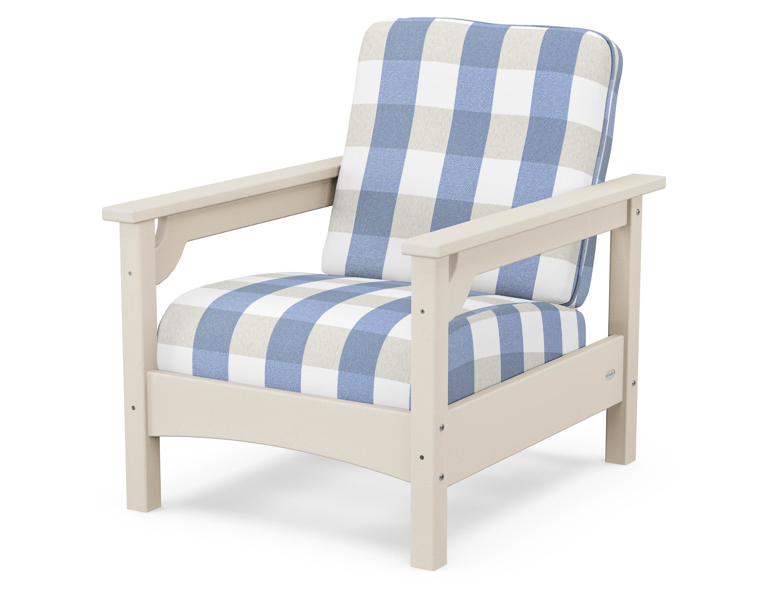 POLYWOOD® Club Chair in Sand / Buffalo Plaid Sky Blue