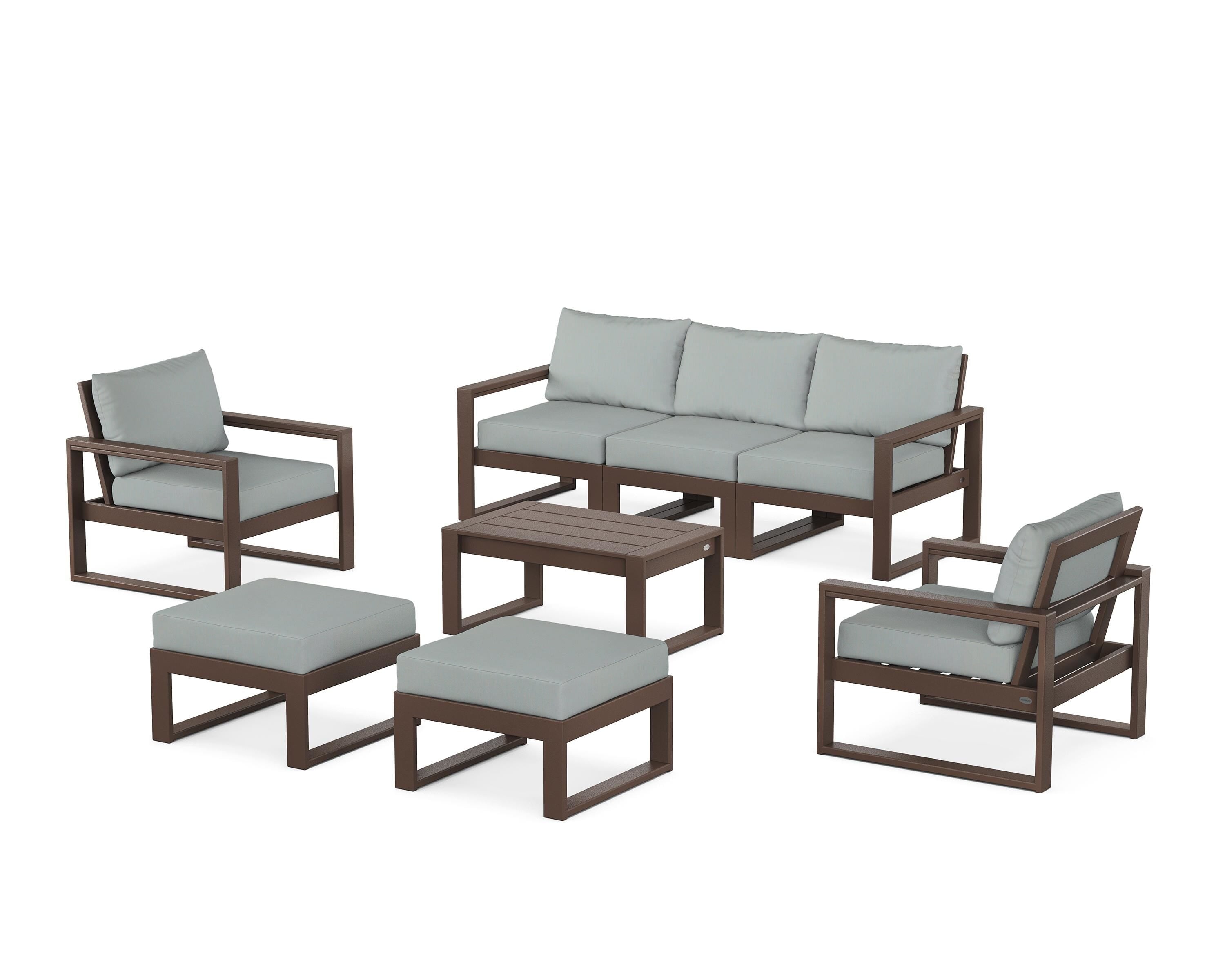 POLYWOOD® EDGE Sectional 8-Piece Lounge Sofa Set in Mahogany / Spa