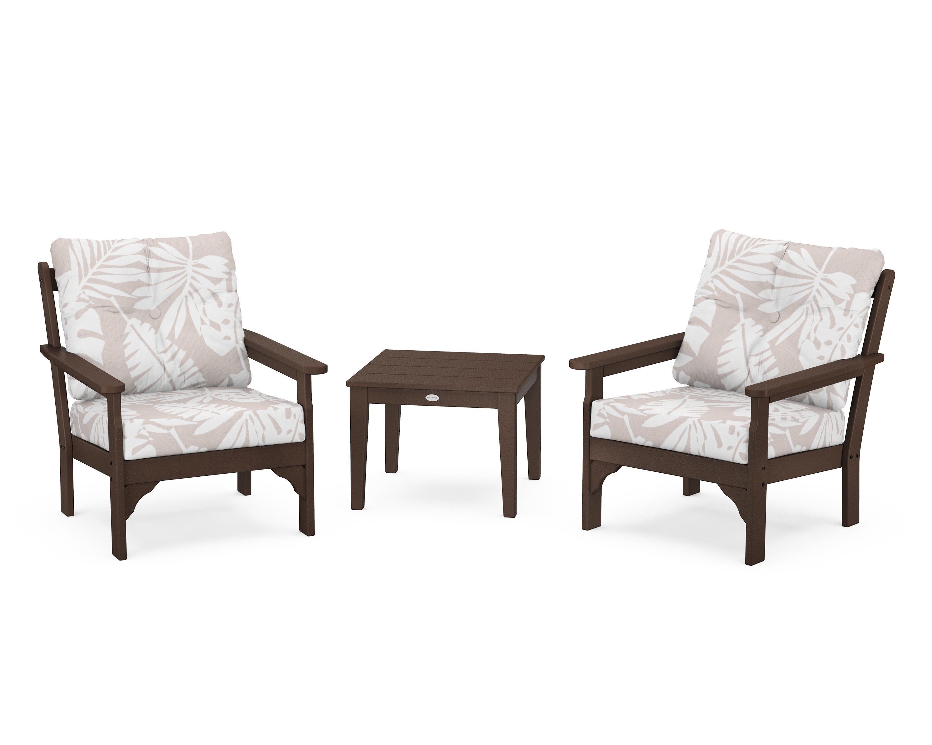 POLYWOOD® Vineyard 3-Piece Deep Seating Set in Mahogany / Leaf Dune Burlap