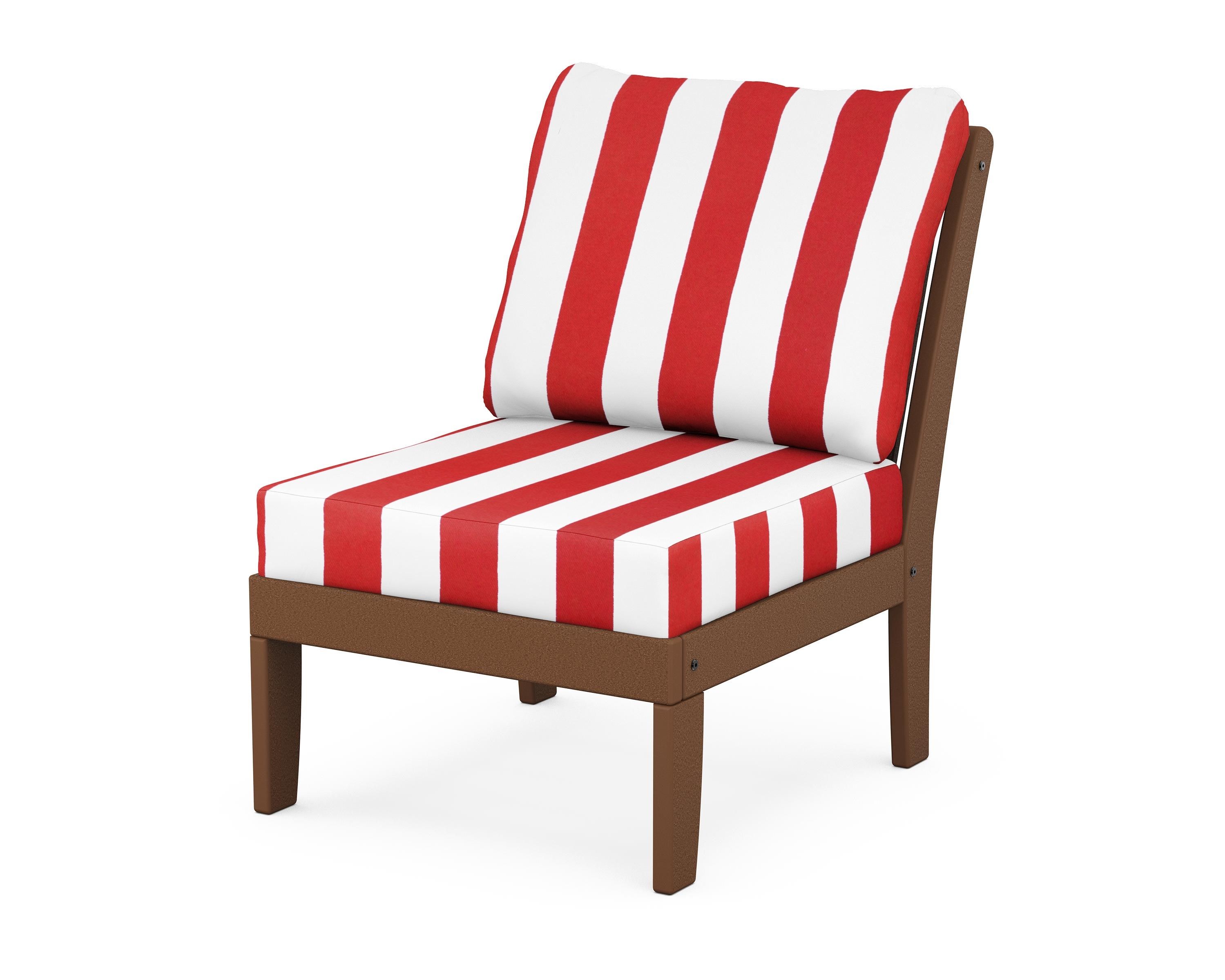 POLYWOOD® Braxton Modular Armless Chair in Teak / Cabana Stripe Crimson