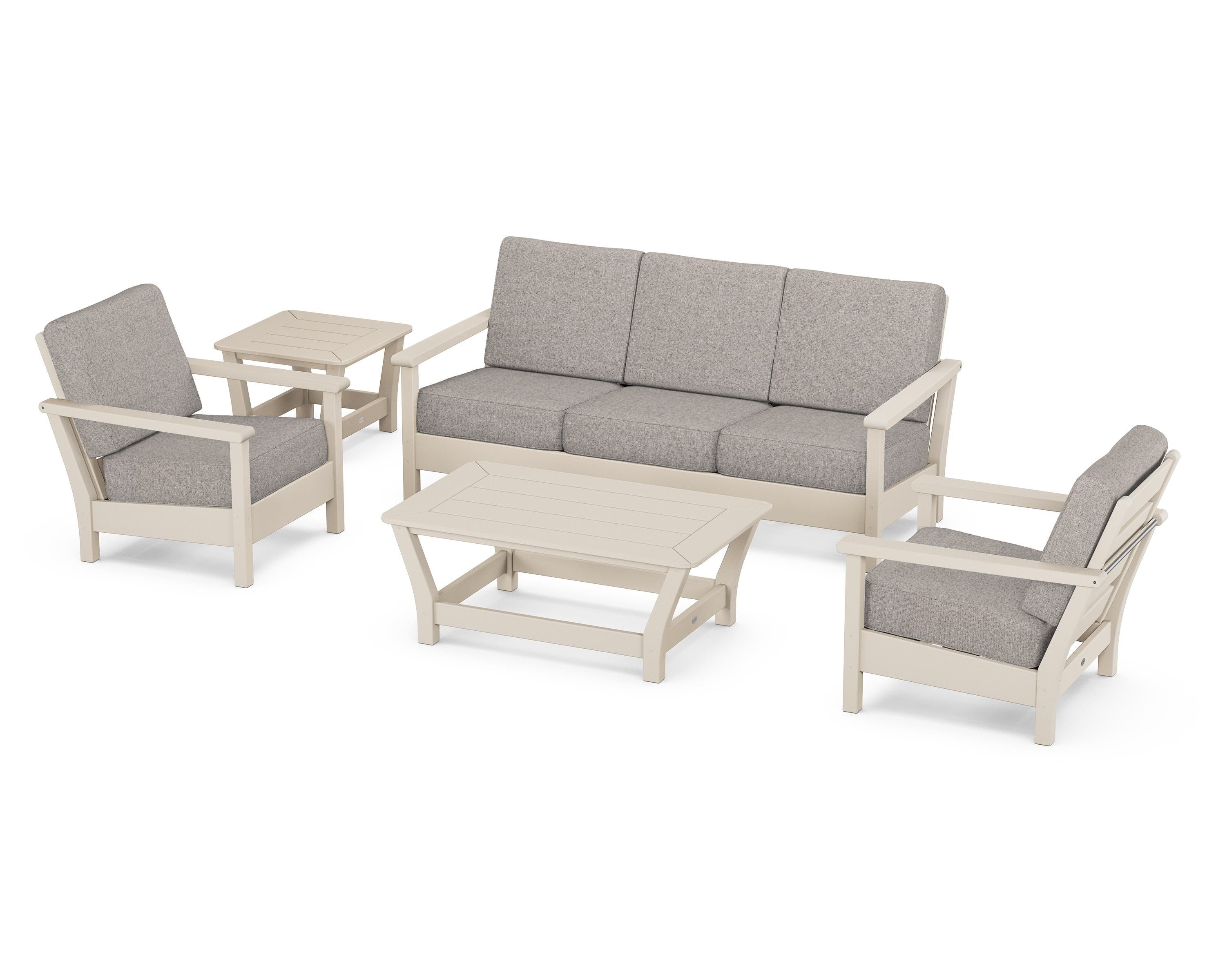 POLYWOOD® Harbour 5-Piece Deep Seating Set in Sand / Weathered Tweed