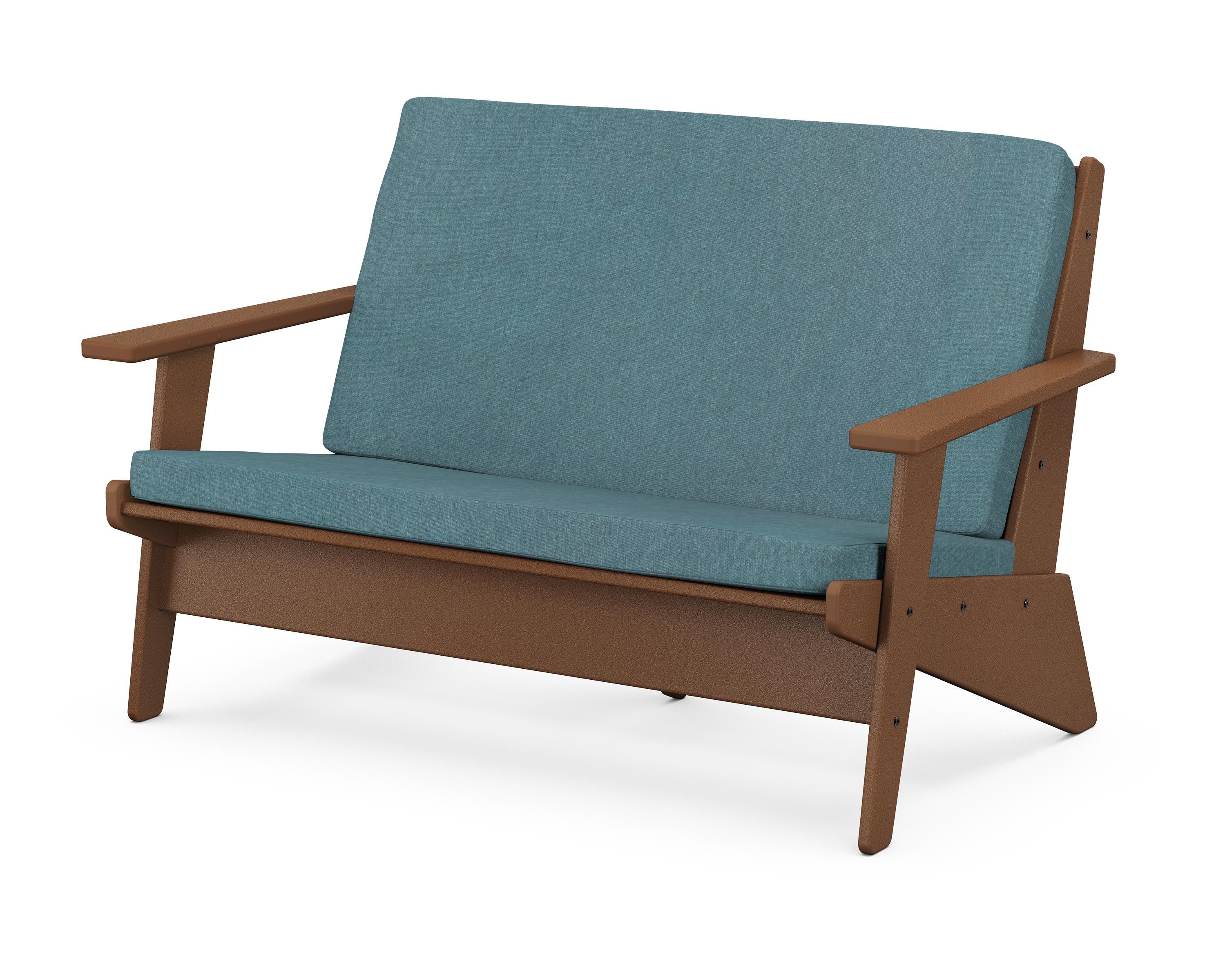 POLYWOOD® Riviera Modern Lounge Loveseat in Teak / Ocean Teal