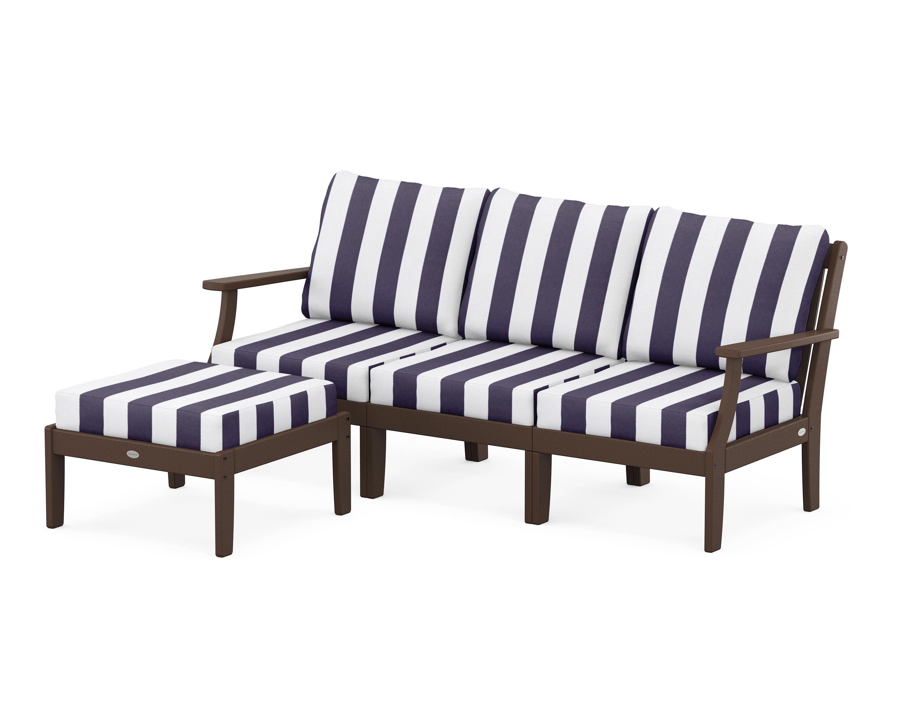 POLYWOOD® Braxton Modular 4-Piece Deep Seating Set with Ottoman in Mahogany / Cabana Stripe Navy