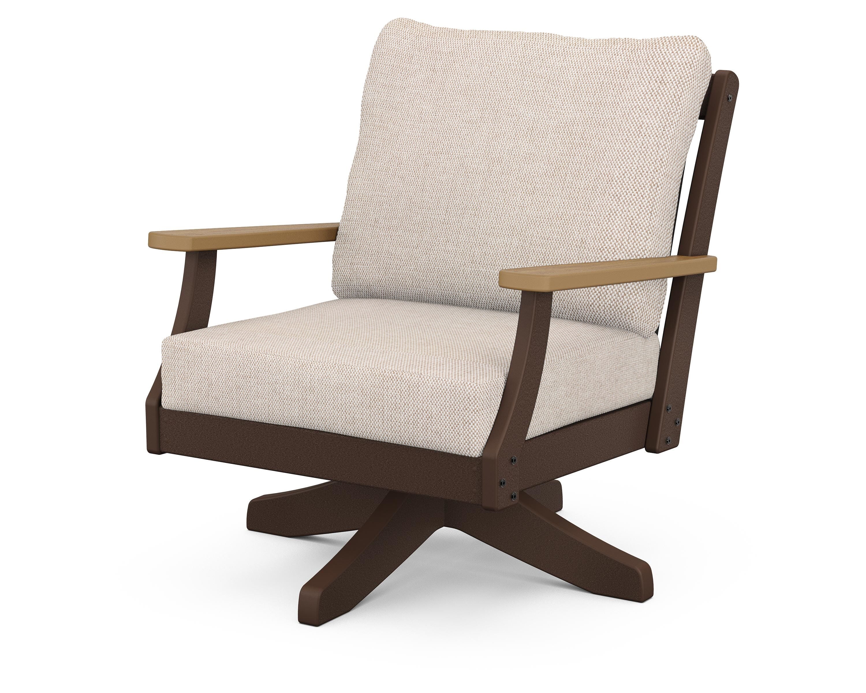 POLYWOOD® Braxton Deep Seating Swivel Chair in Mahogany / Natural / Blend Linen