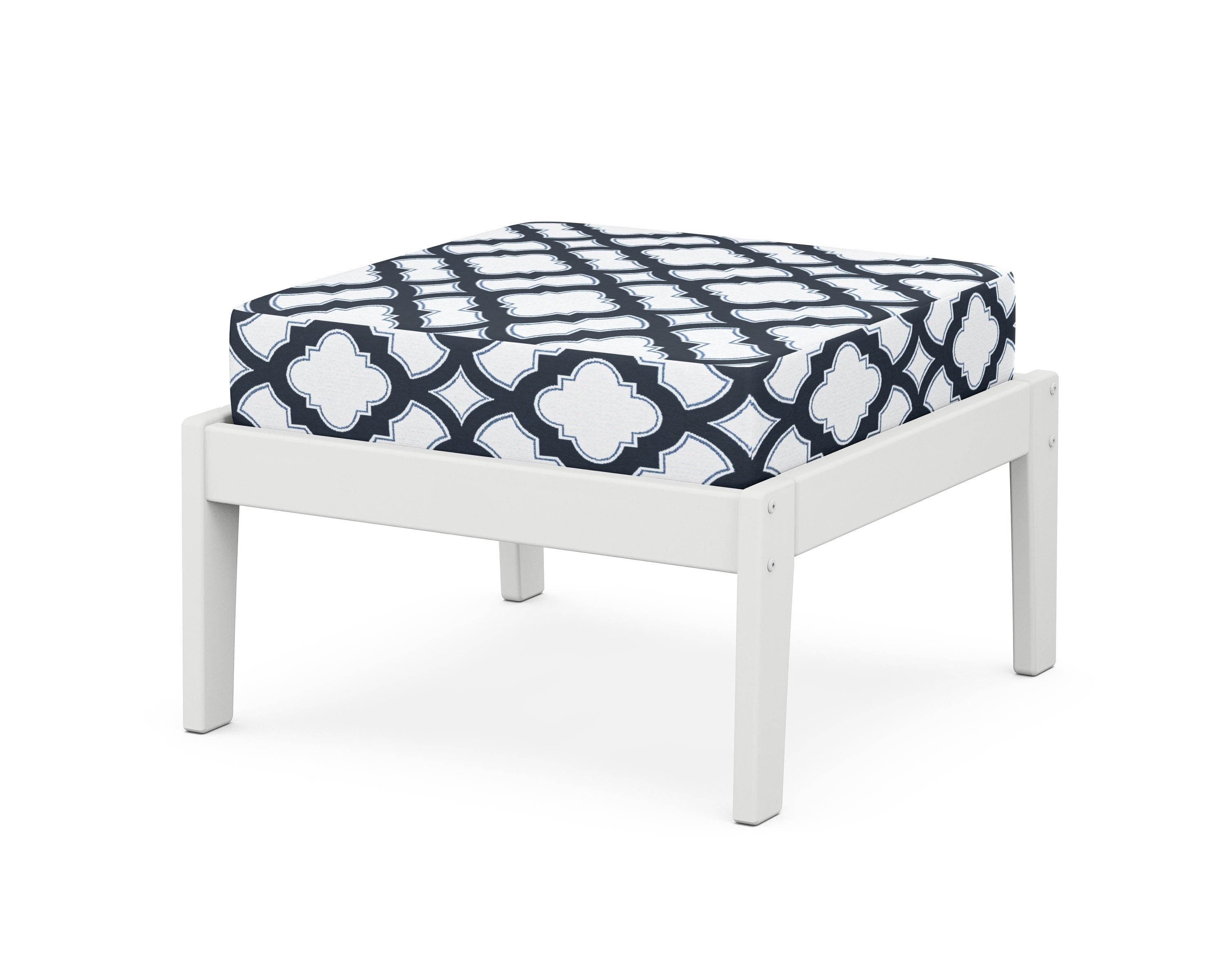 Unbranded Deep Seating Ottoman in White / Trellis Marine Indigo