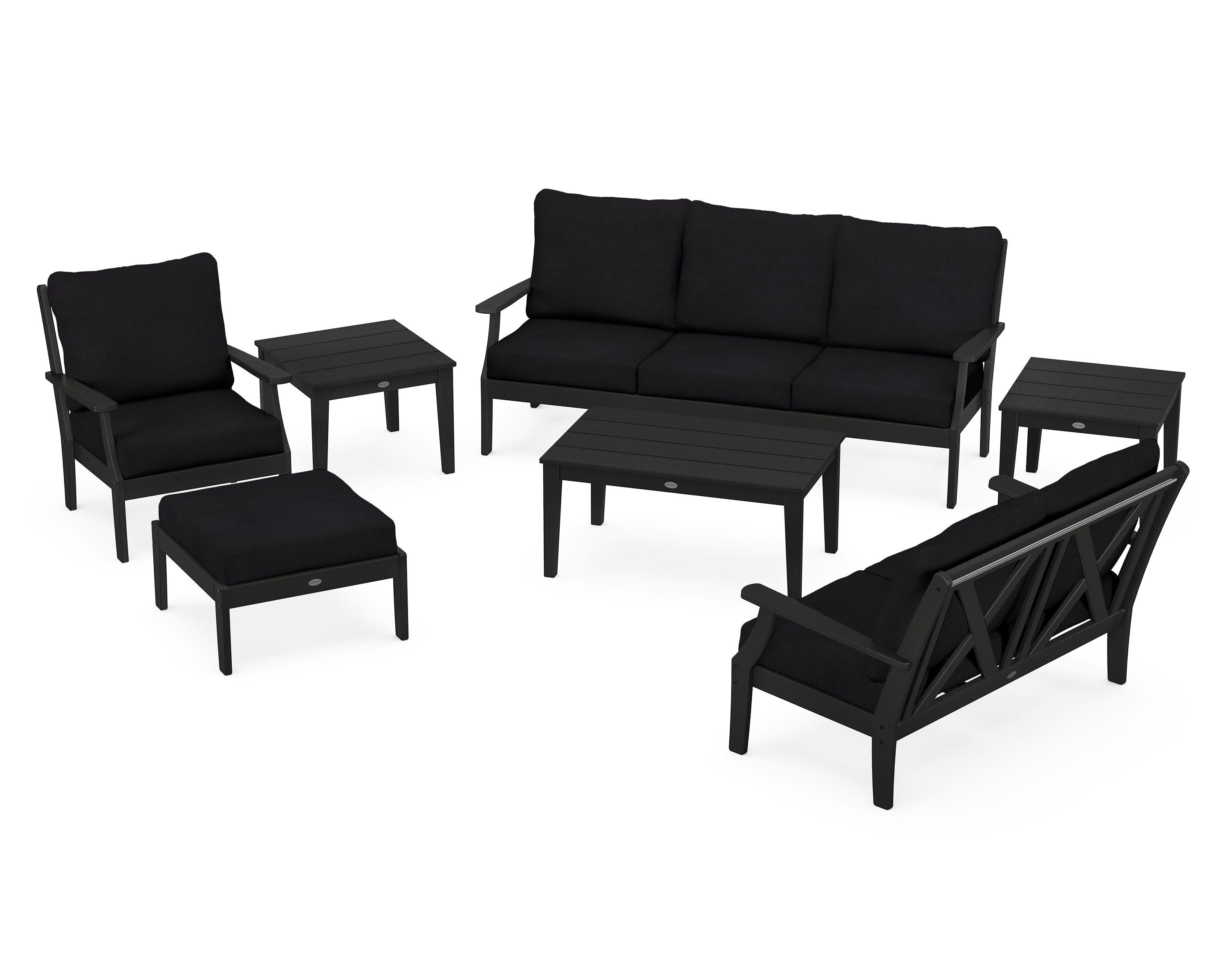 POLYWOOD® Braxton 7-Piece Deep Seating Set in Black / Midnight Linen