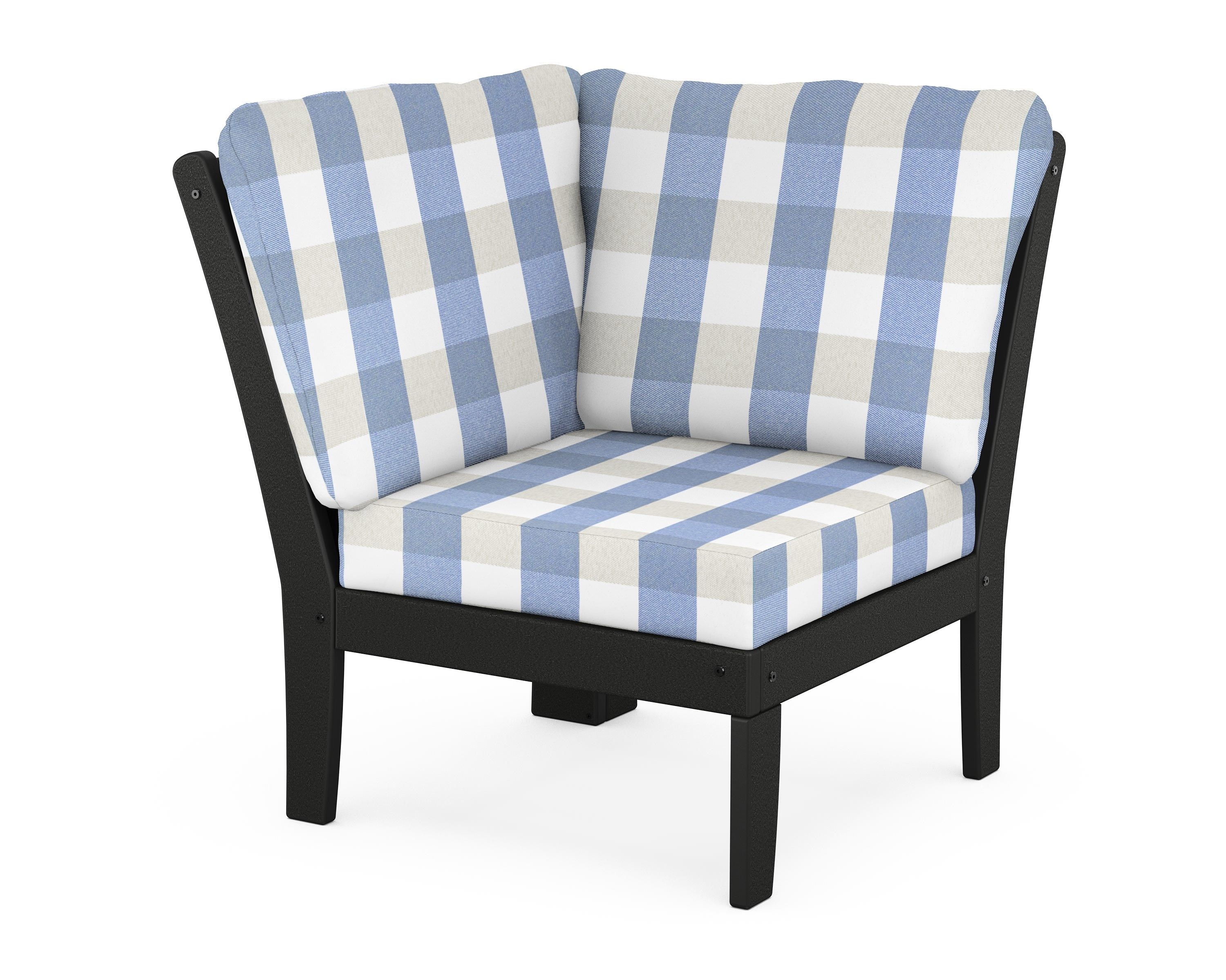 POLYWOOD® Braxton Modular Corner Chair in Black / Buffalo Plaid Sky Blue