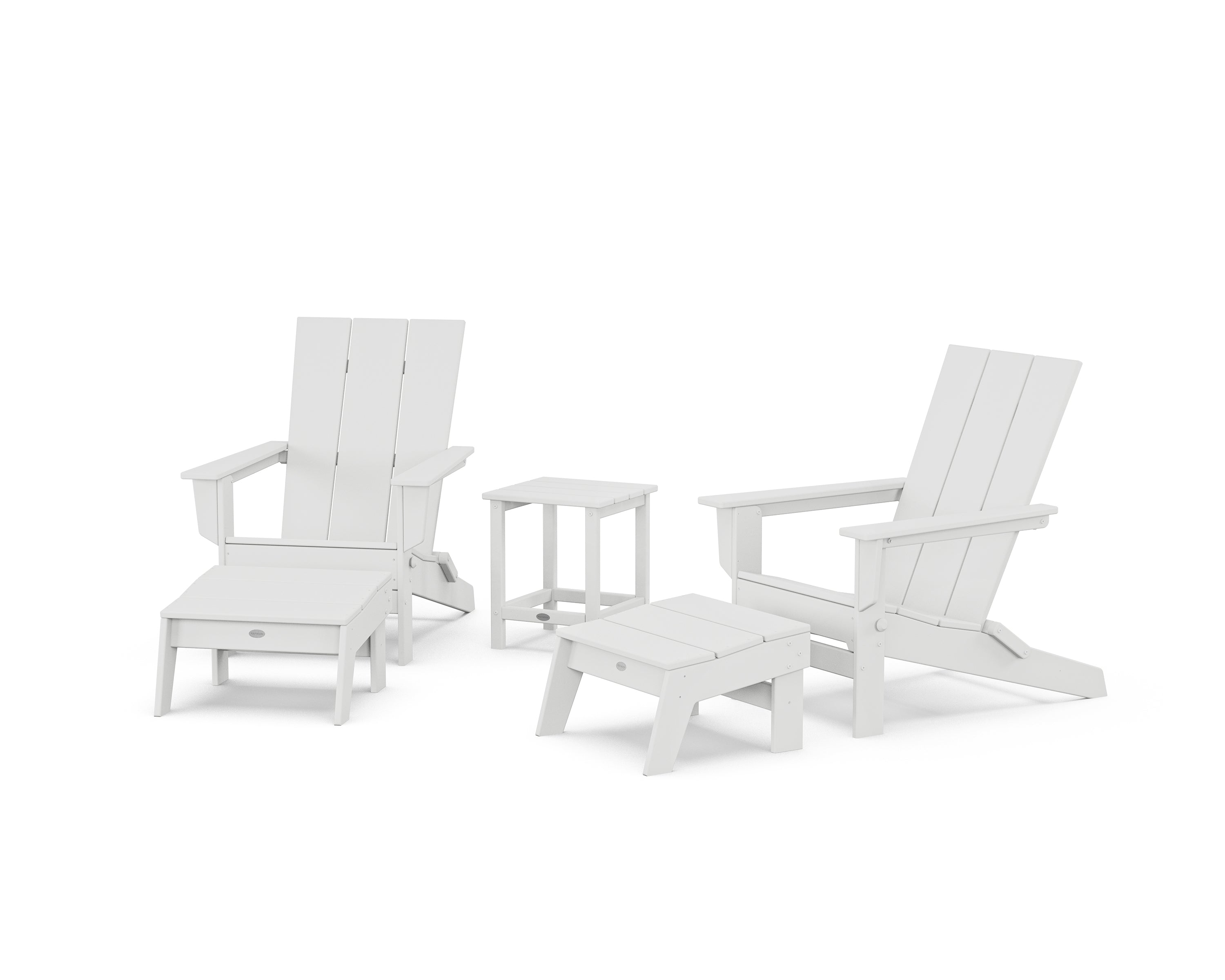 POLYWOOD® 5-Piece Modern Studio Folding Adirondack Set with Ottomans and Side Table in White