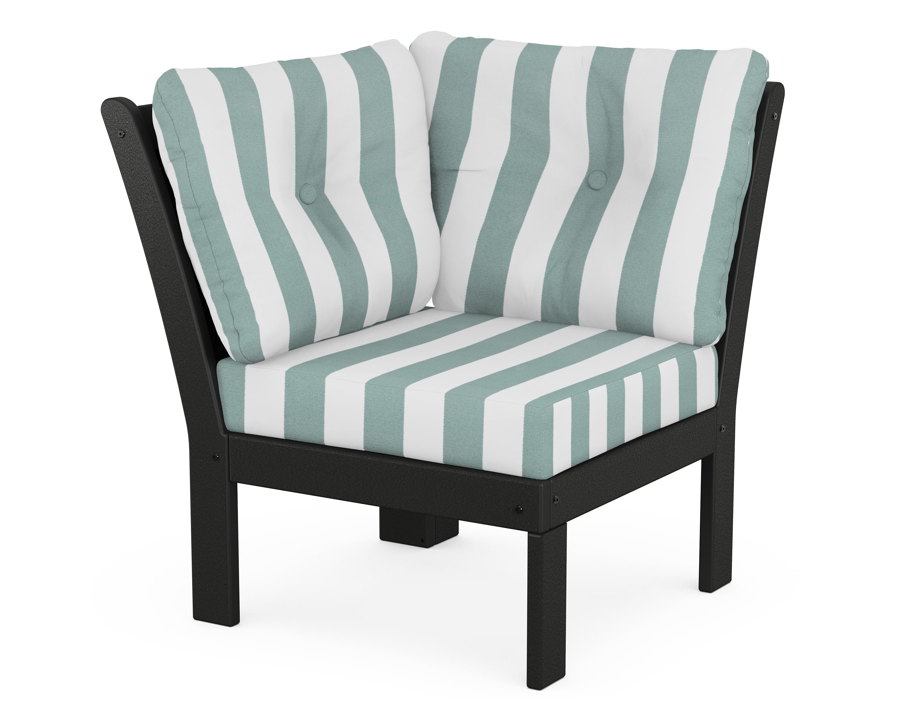 POLYWOOD® Vineyard Modular Corner Chair in Black / Cabana Stripe Glacier Spa