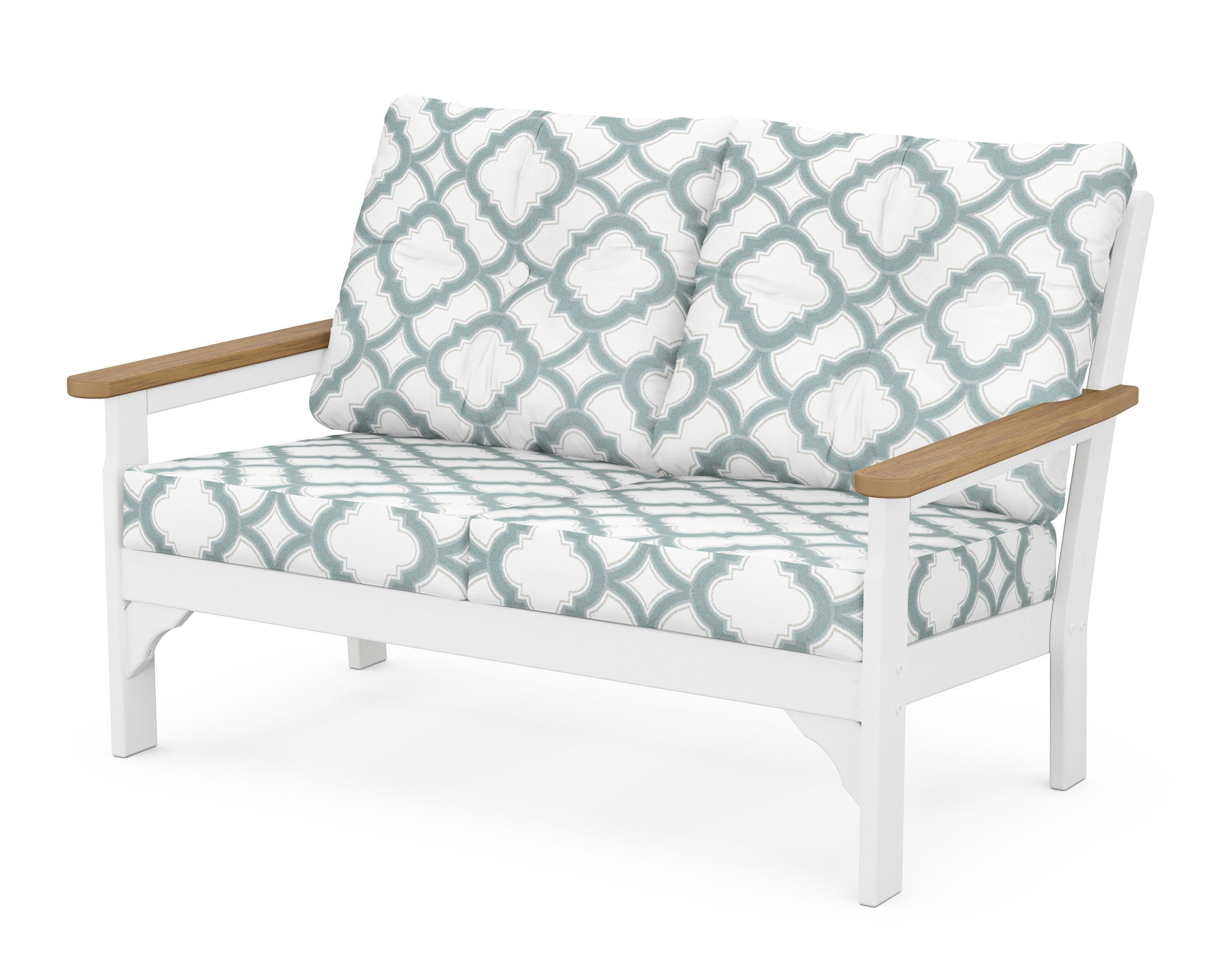 POLYWOOD® Vineyard Deep Seating Loveseat in White / Natural / Trellis Glacier Spa