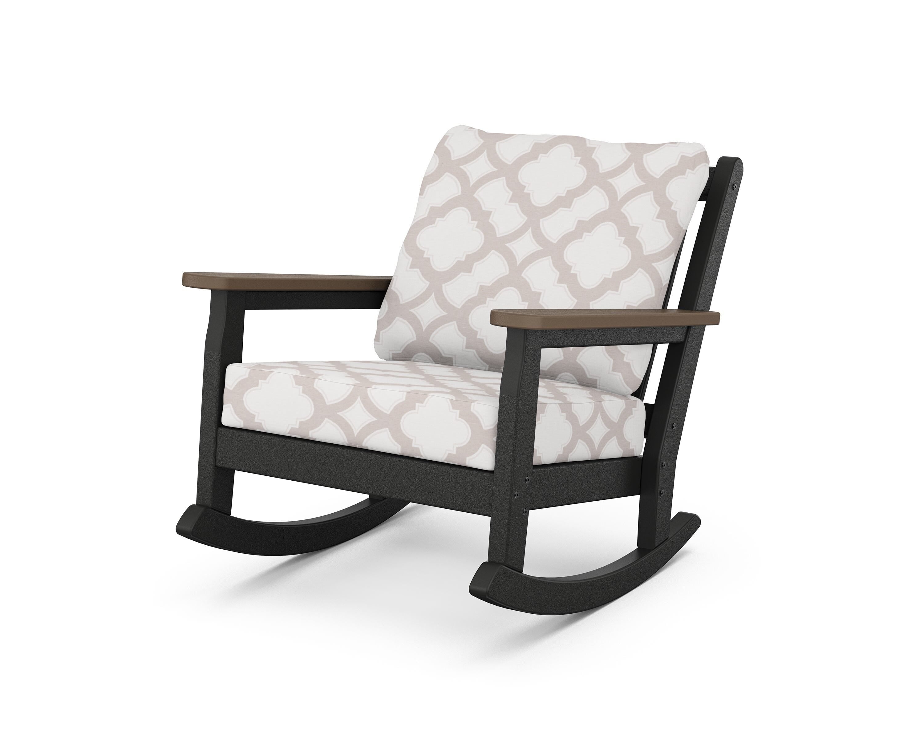 POLYWOOD® Chippendale Deep Seating Rocking Chair in Black / Kona / Trellis Dune Burlap