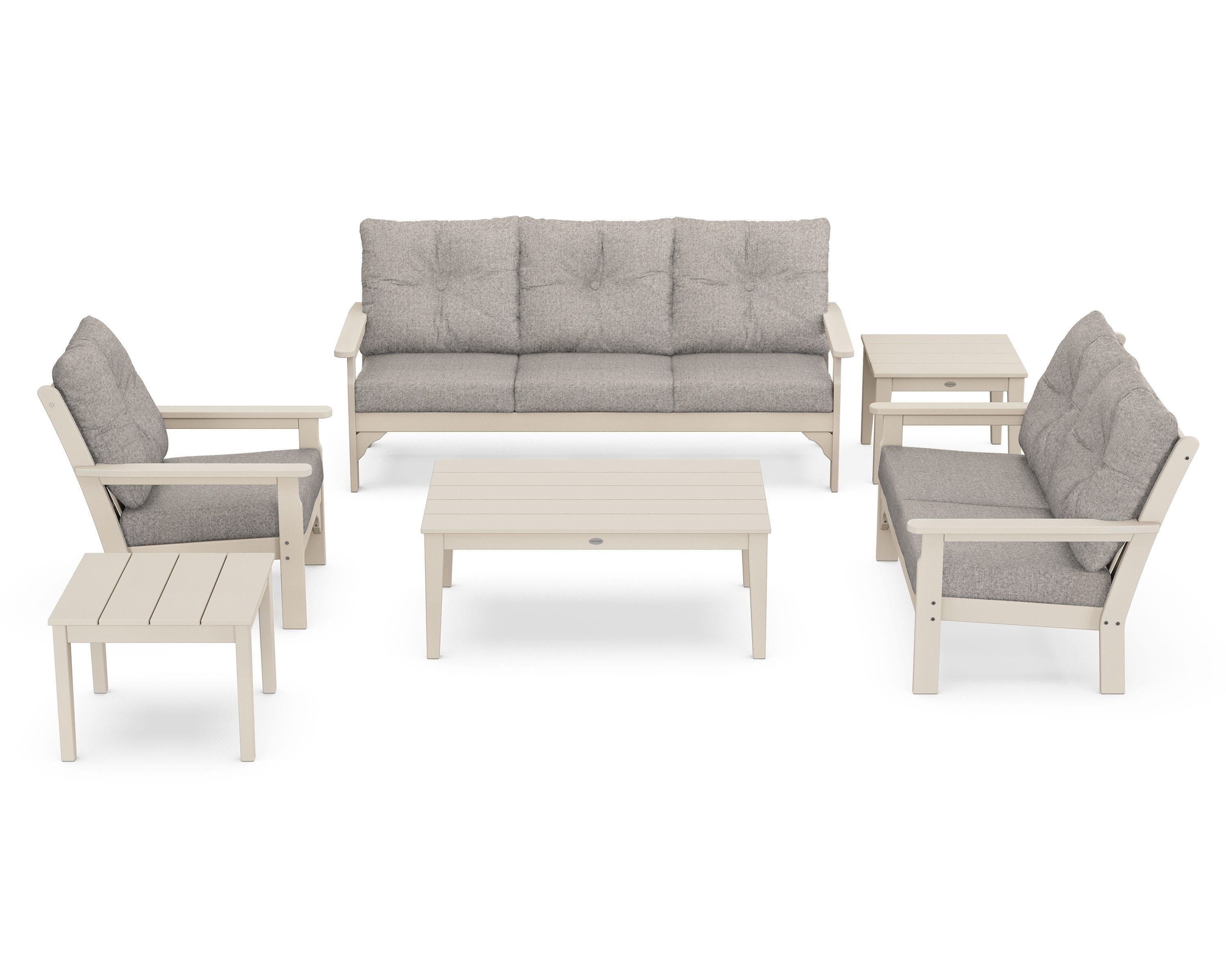 POLYWOOD® Vineyard 6-Piece Deep Seating Set in Sand / Weathered Tweed