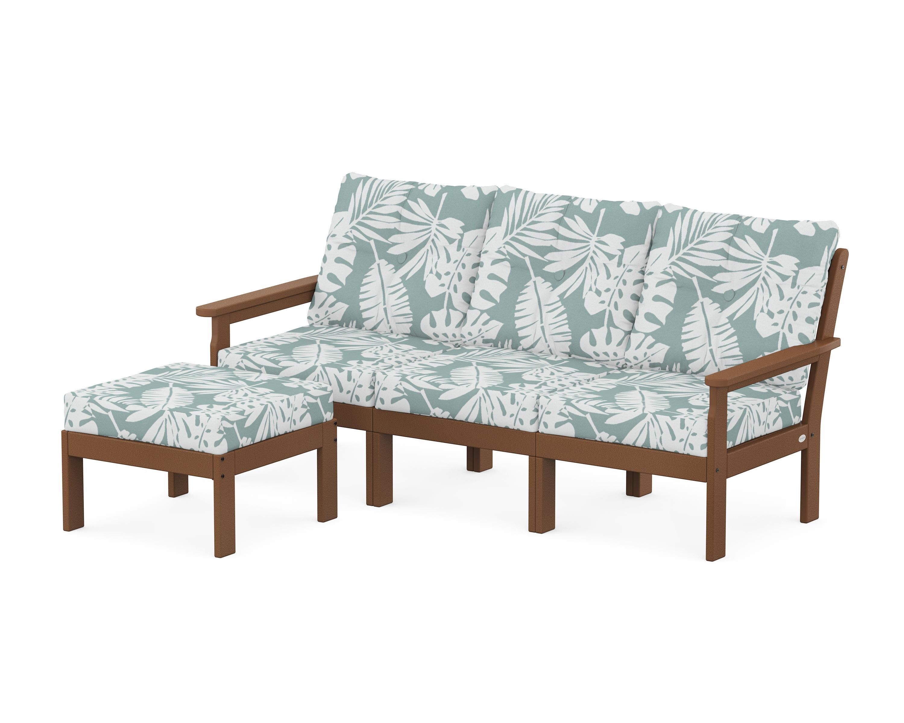 POLYWOOD® Vineyard 4-Piece Sectional with Ottoman in Teak / Leaf Glacier Spa