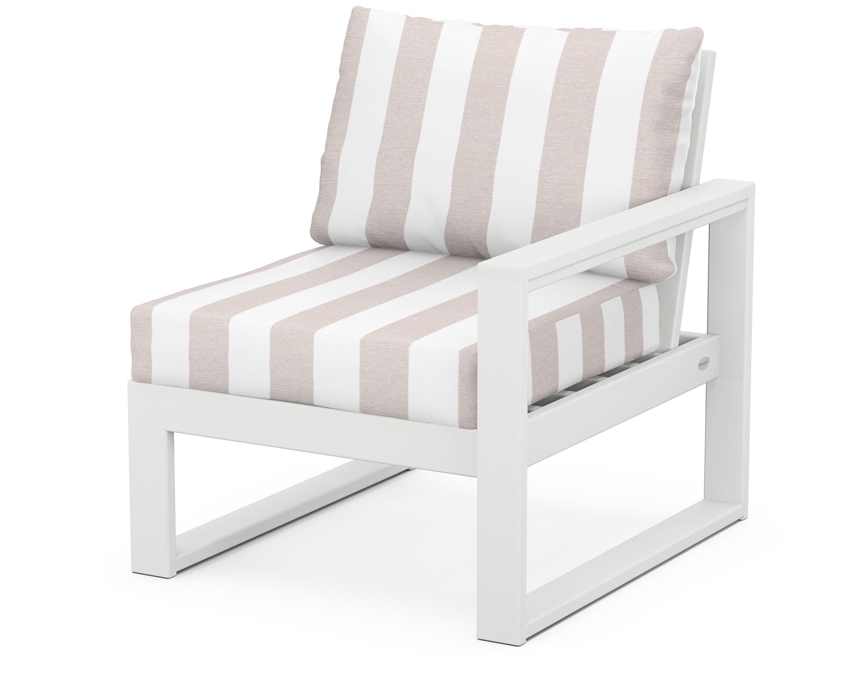 POLYWOOD® EDGE Modular Right Arm Chair in White / Cabana Stripe Dune Burlap