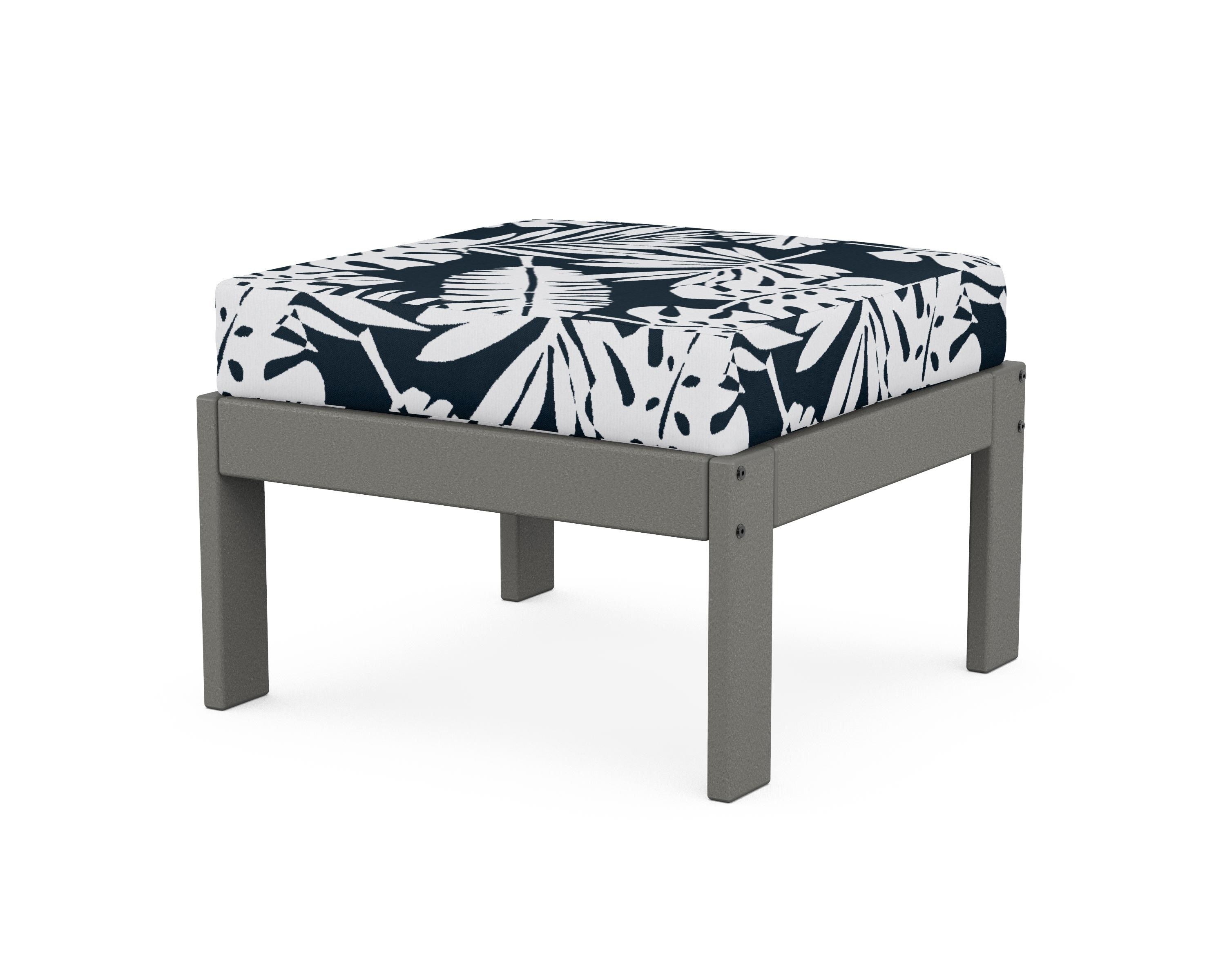 POLYWOOD® Vineyard Modular Ottoman in Slate Grey / Leaf Marine Indigo