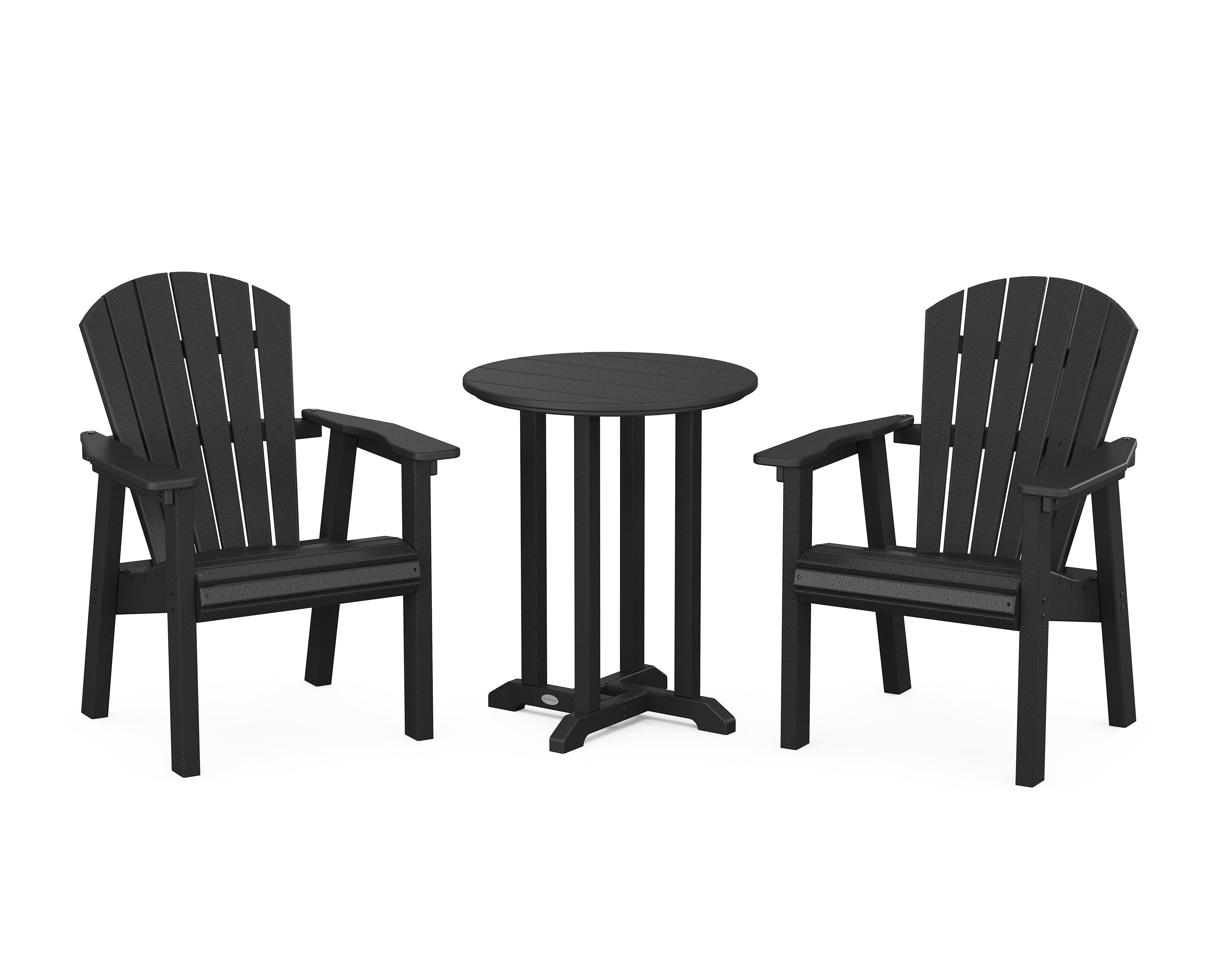 POLYWOOD® Seashell 3-Piece Round Farmhouse Bistro Dining Set in Black