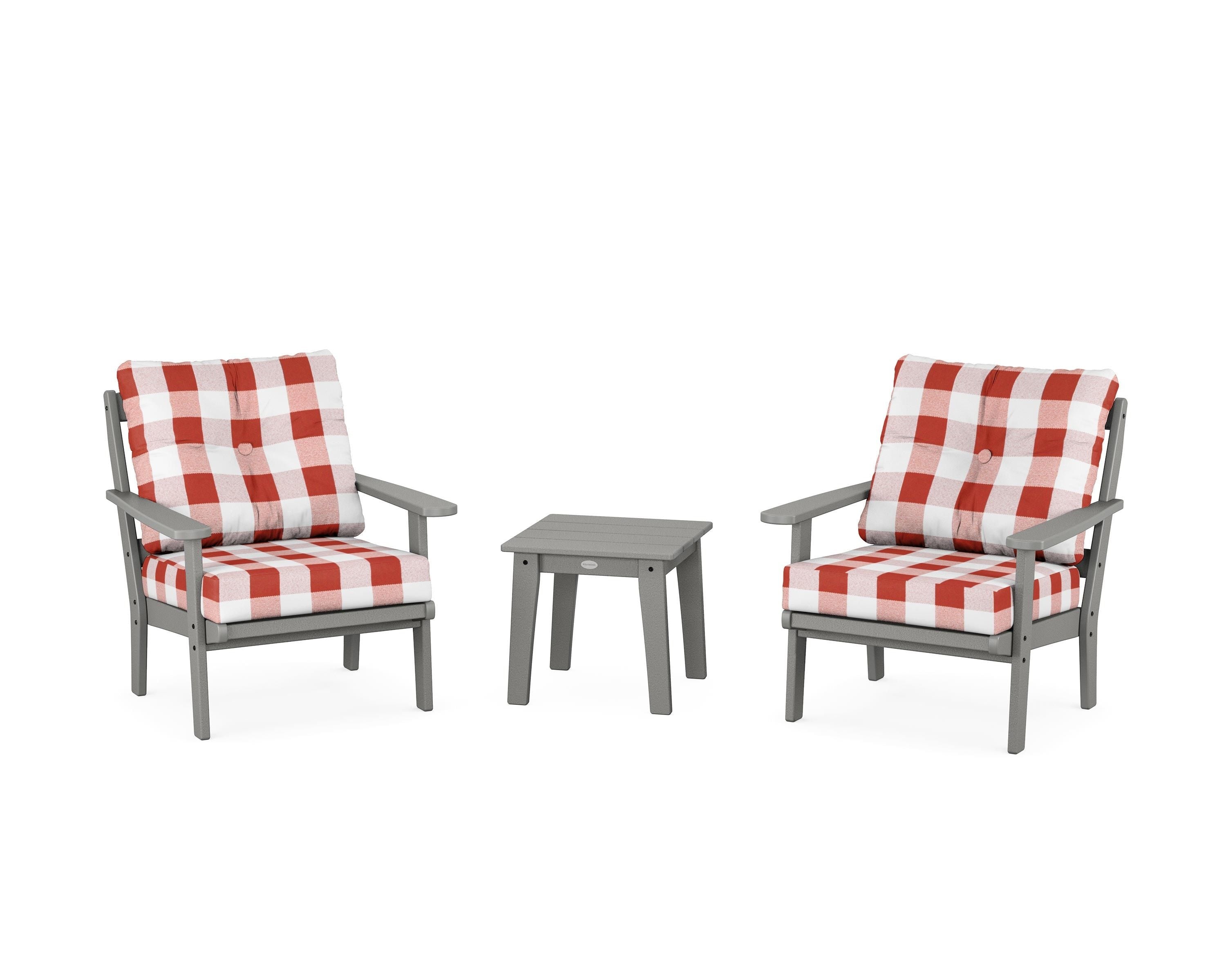 POLYWOOD® Mission 3-Piece Deep Seating Set in Slate Grey / Buffalo Plaid Crimson